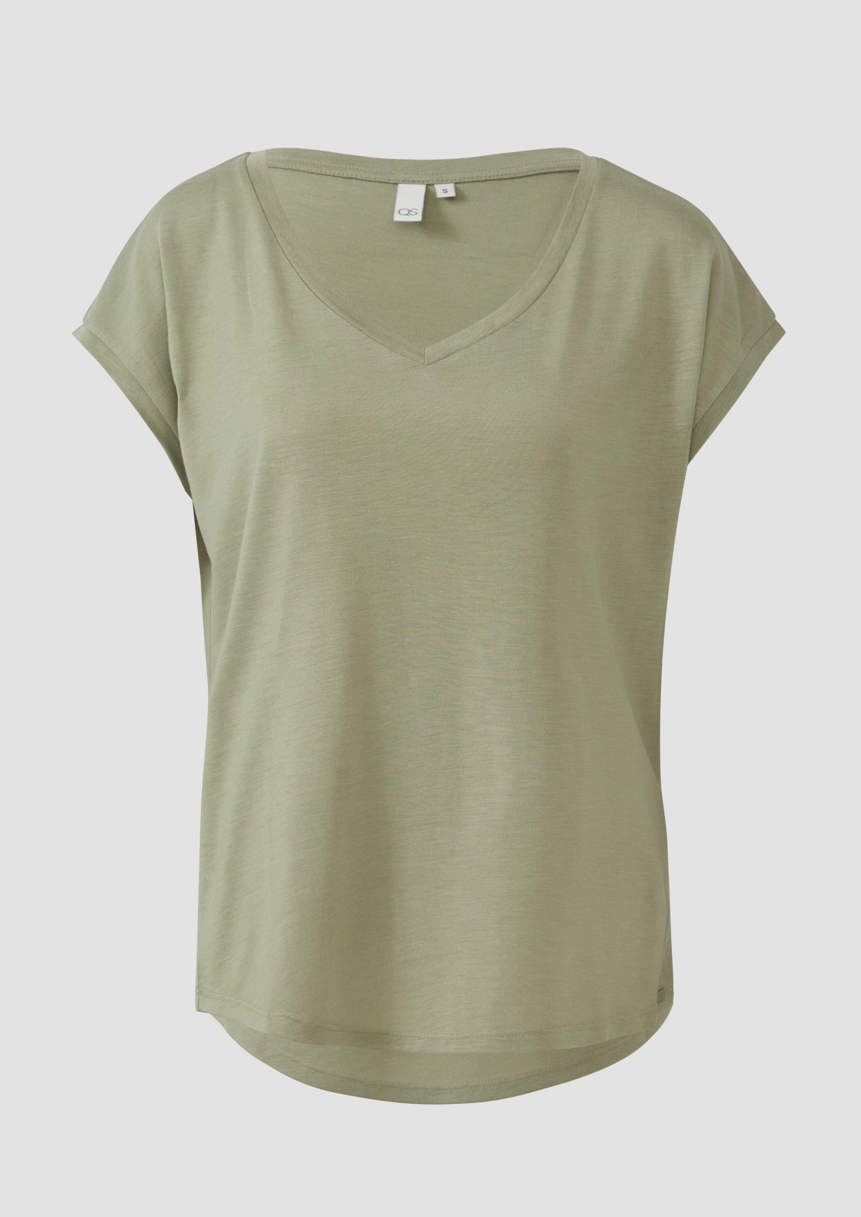 QS - Locker geschnittenes T-Shirt aus Lyocellmix, Damen, Grün
