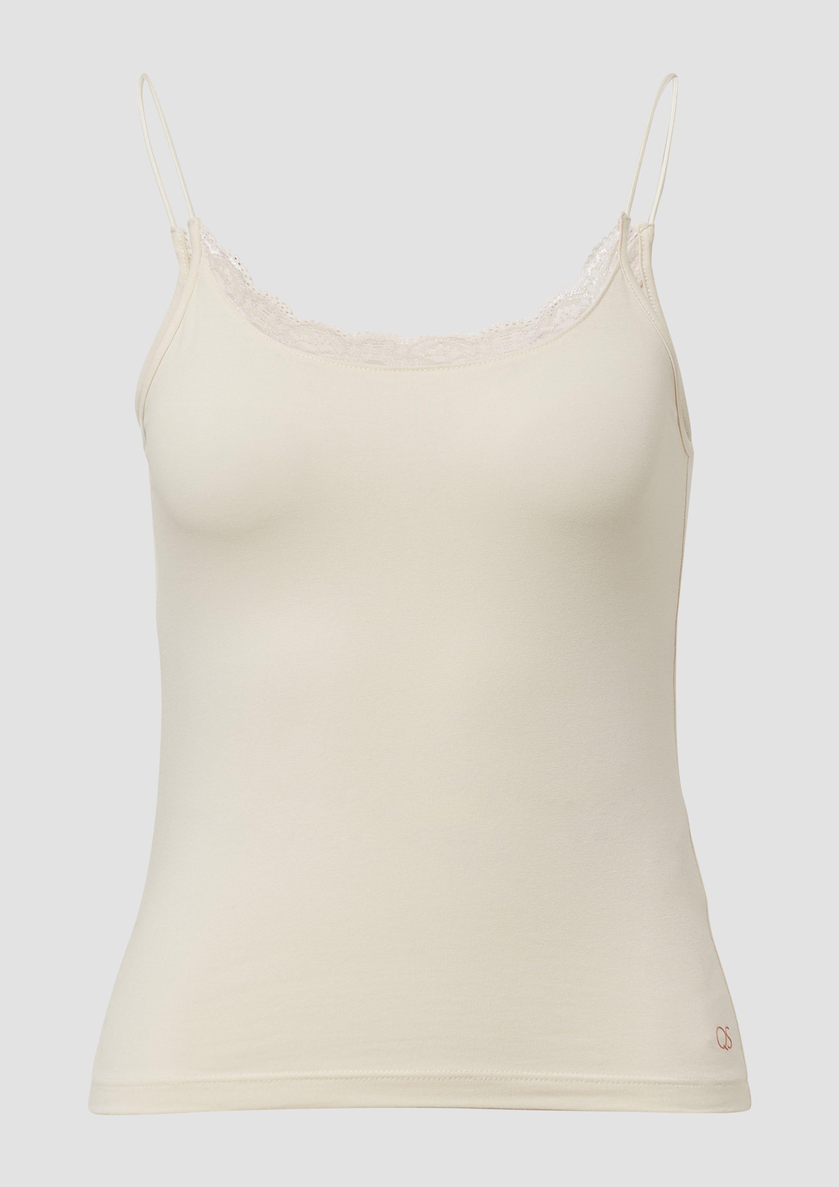QS - Spaghettiträgertop mit Spitzendetail, Damen, Beige