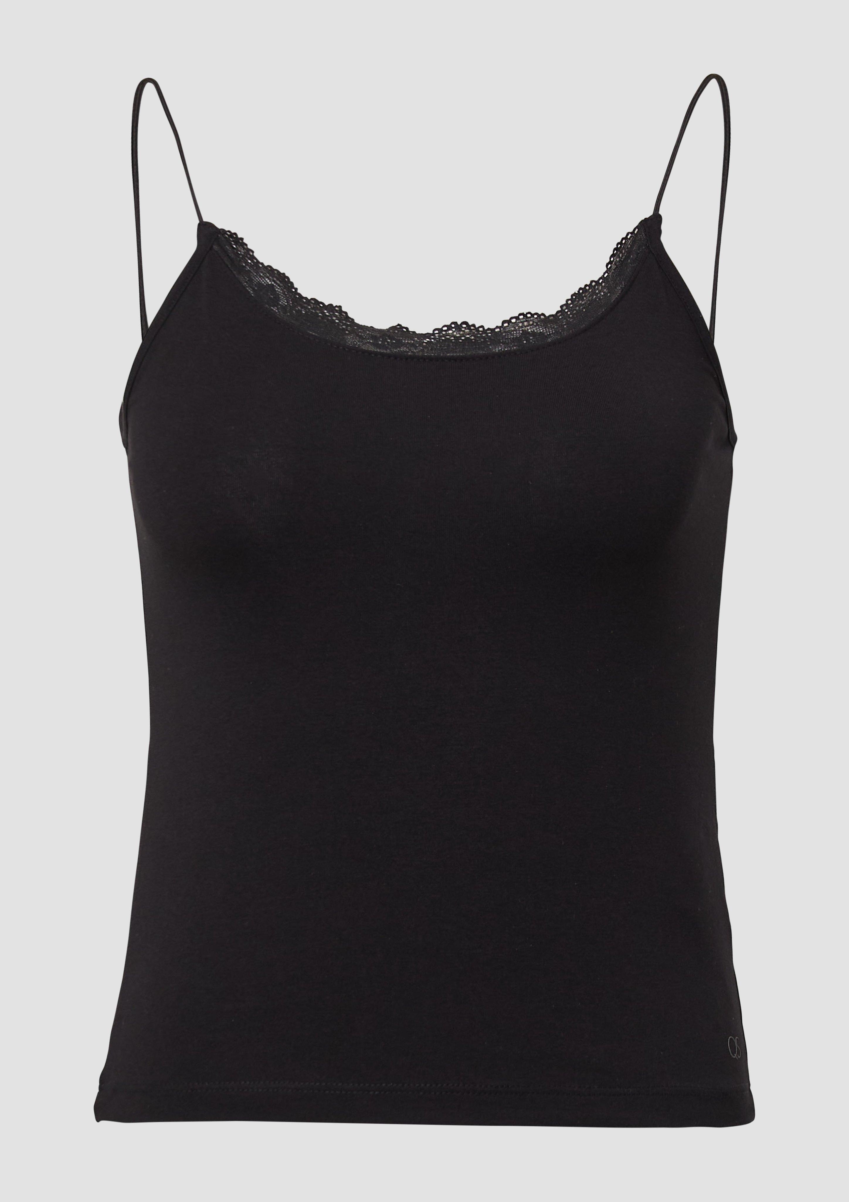 QS - Spaghettiträgertop mit Spitzendetail, Damen, schwarz