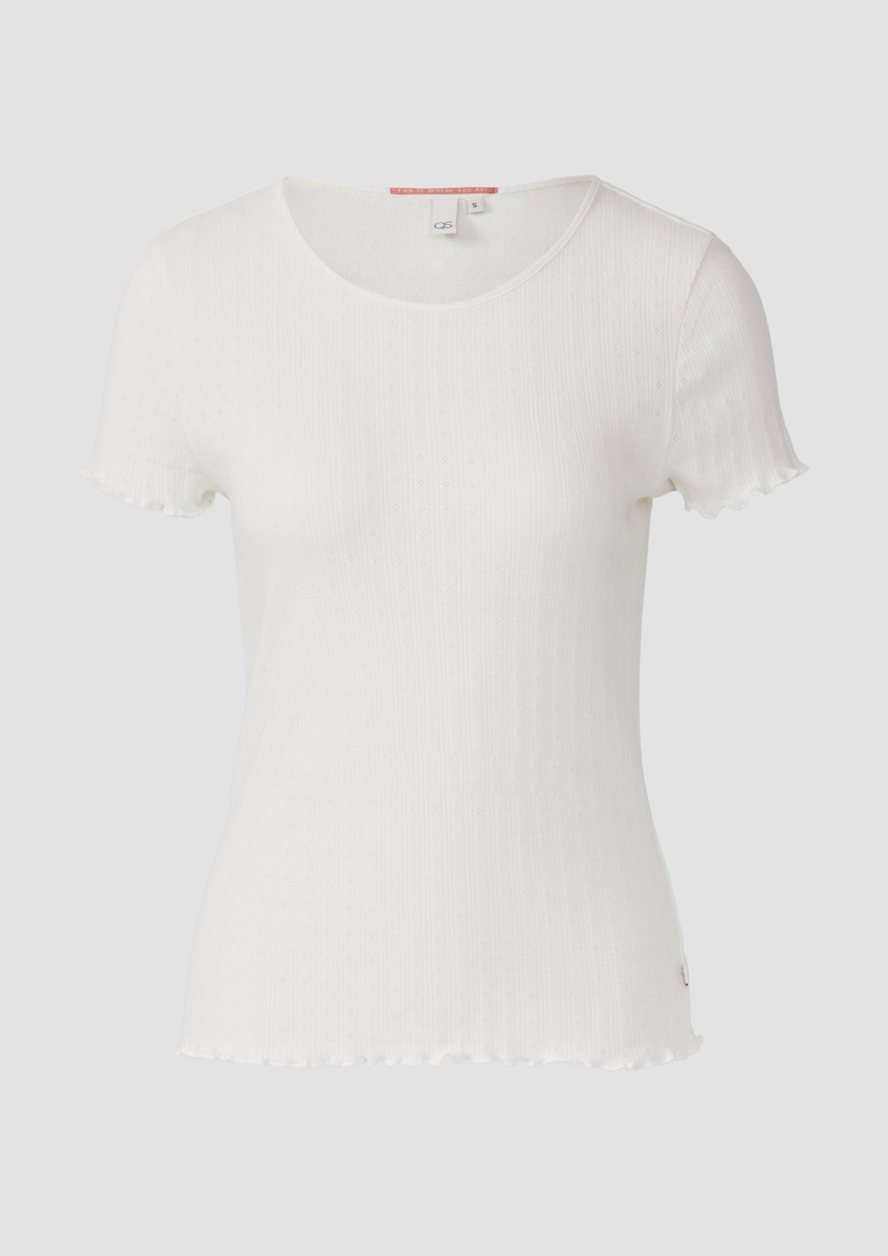 QS - T-Shirt mit Ajour-Muster, Damen, creme
