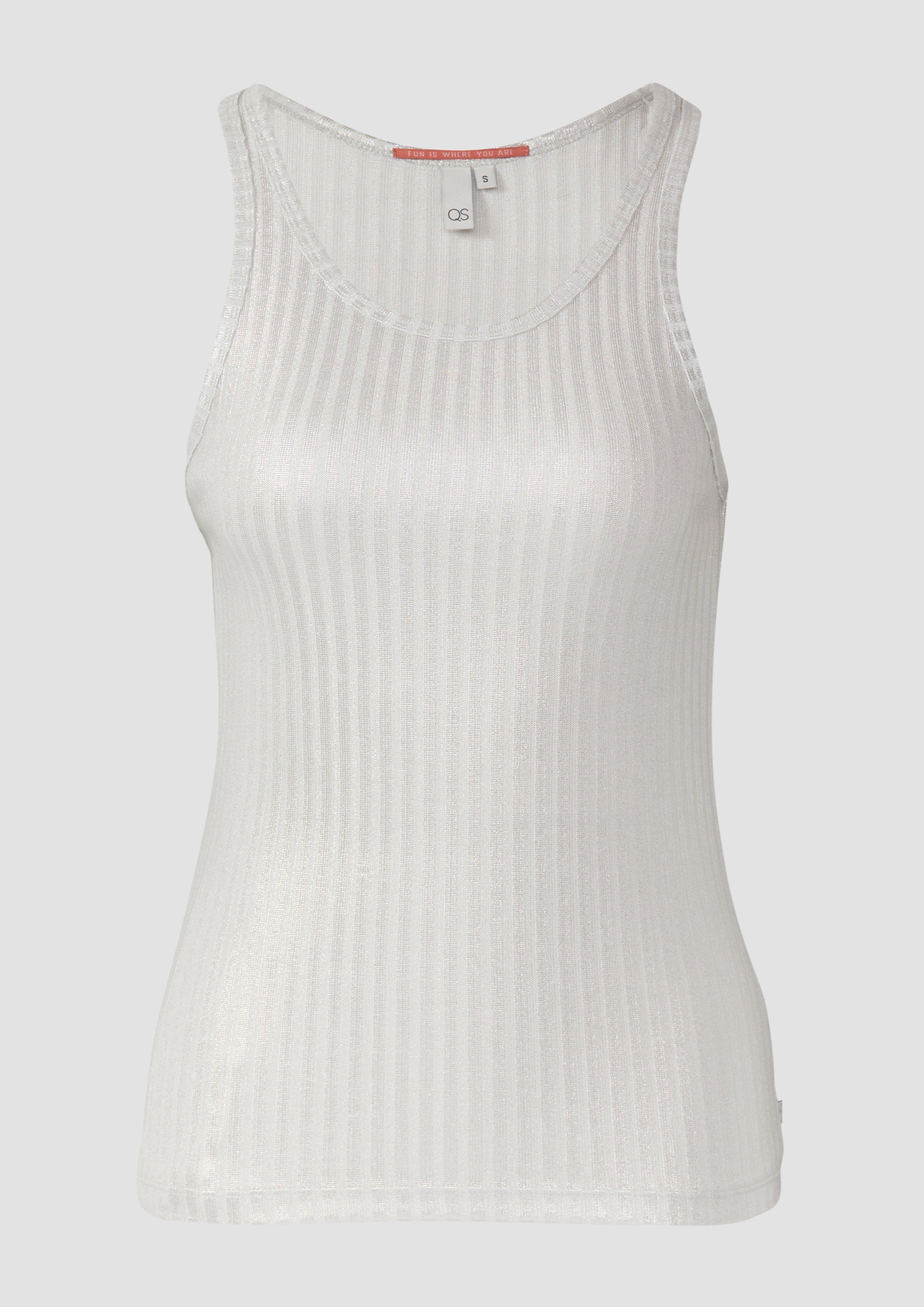 QS - Transparentes Ripptop im Metallic-Look, Damen, silber