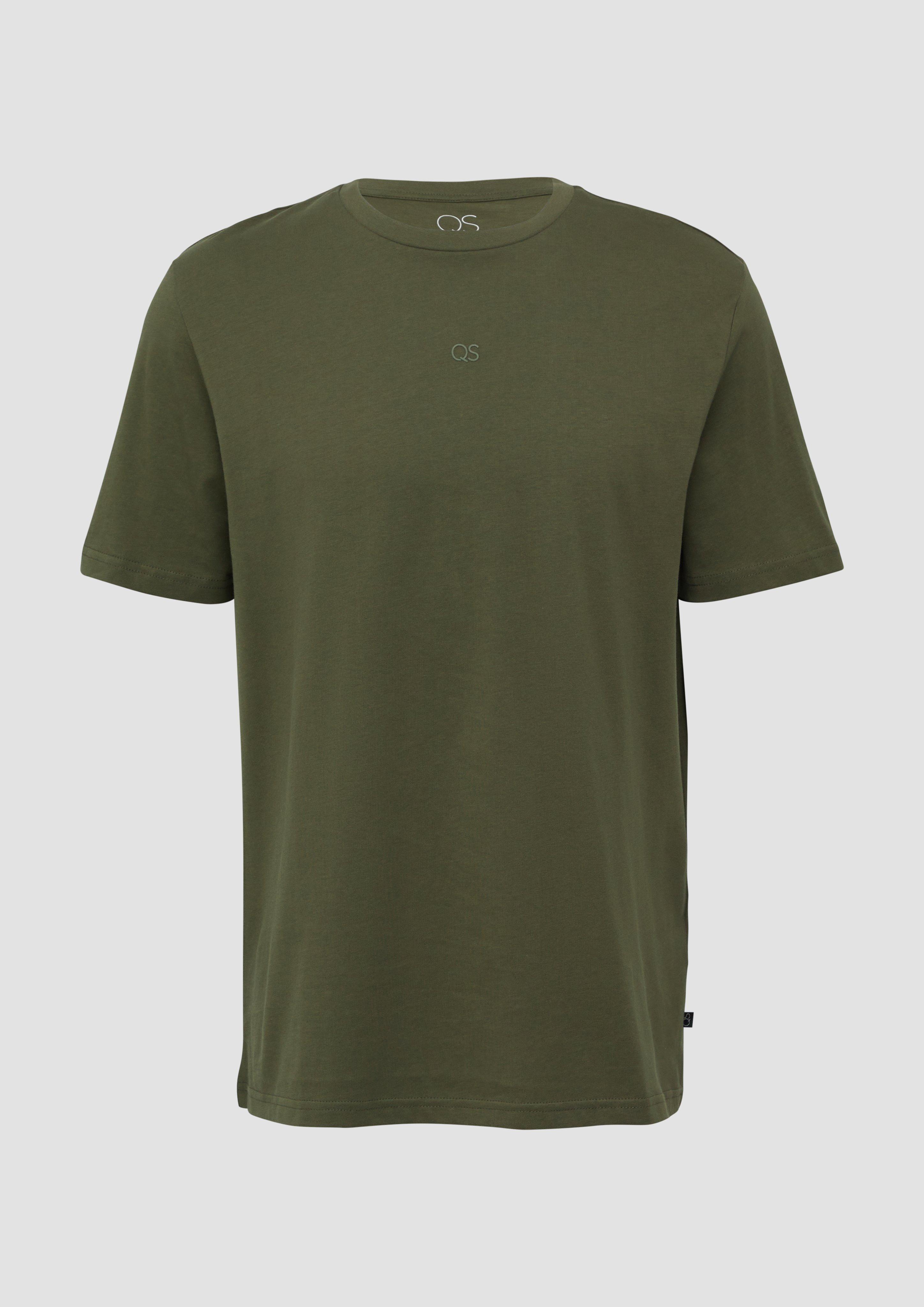 QS - Basic Rundhals T-Shirt mit Logo-Druck, Herren, Grün