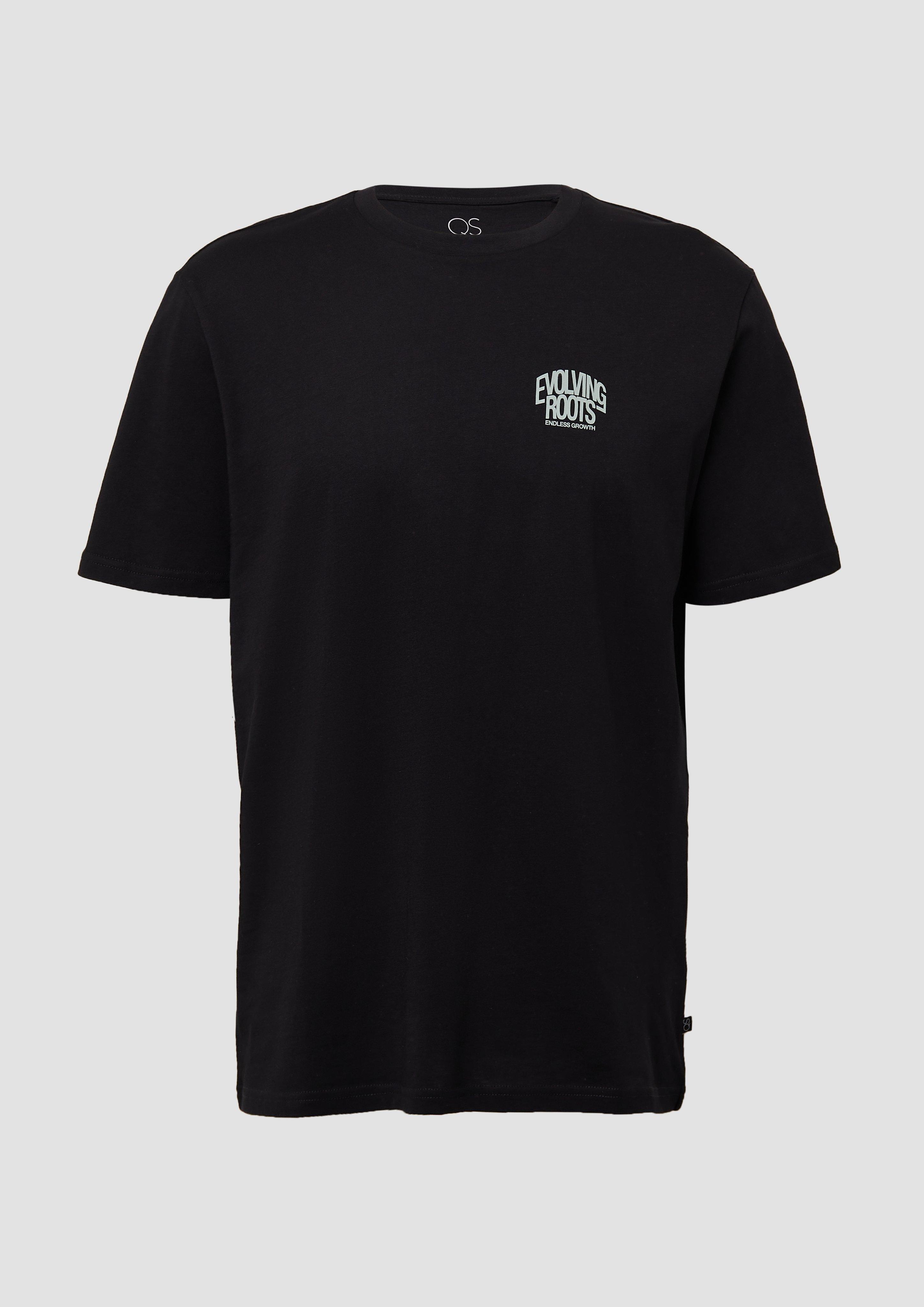 QS - T-Shirt mit kleinem Frontprint, Herren, schwarz