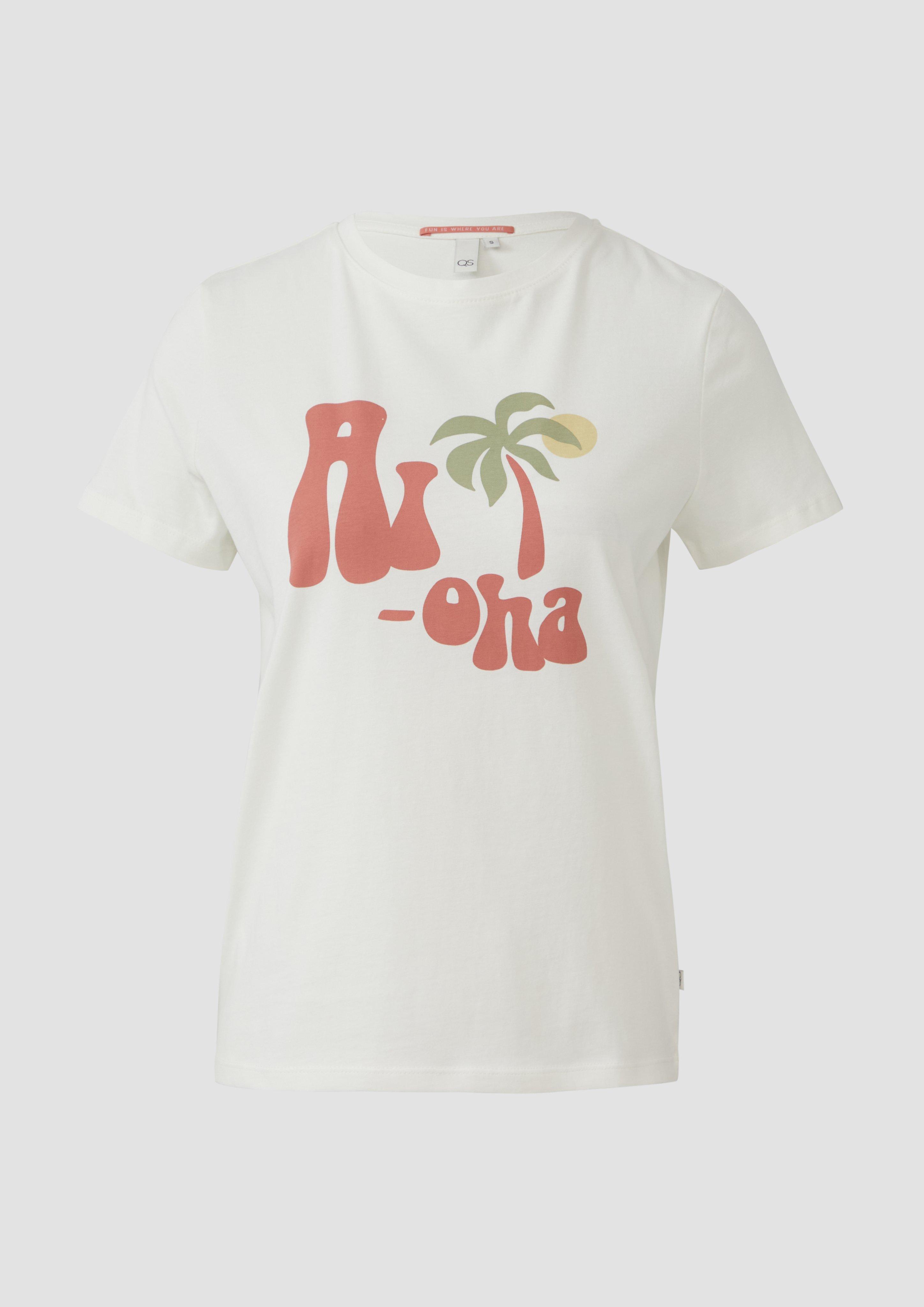 QS - Baumwollshirt mit Frontprint, Damen, creme