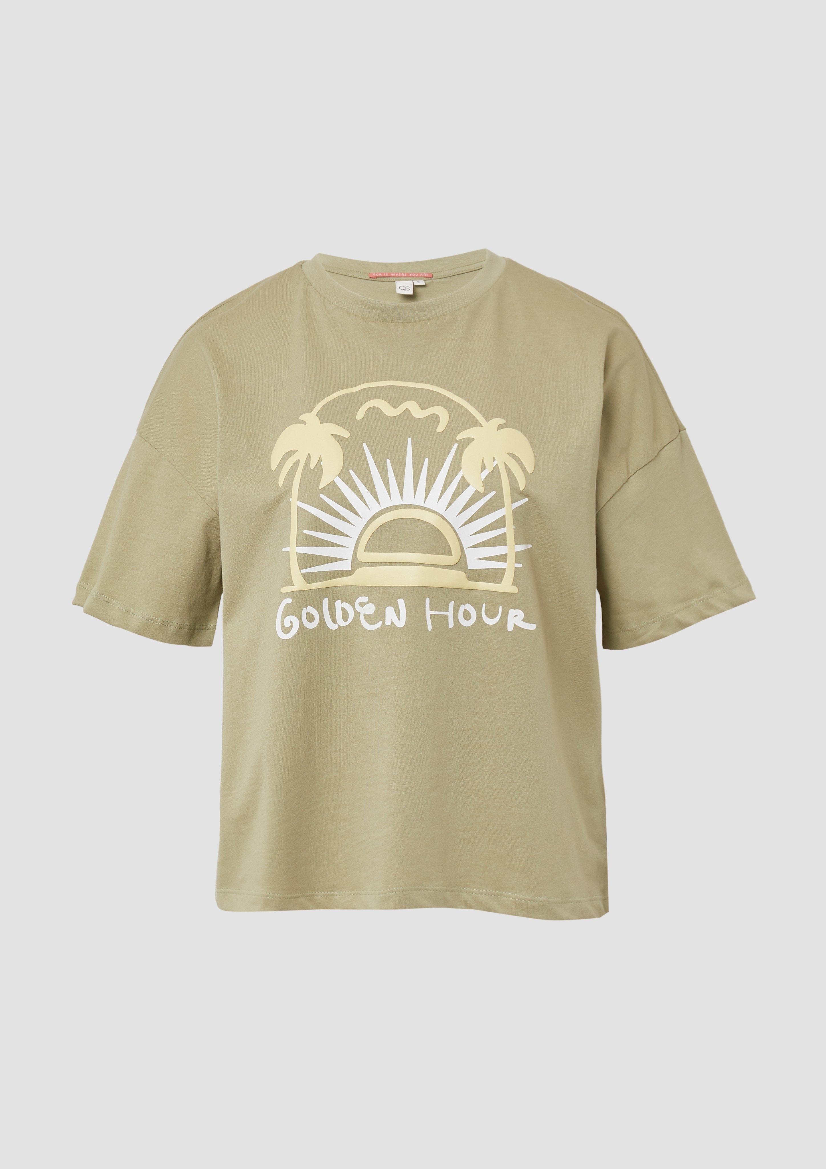 QS - Baumwollshirt mit Frontprint, Damen, grün