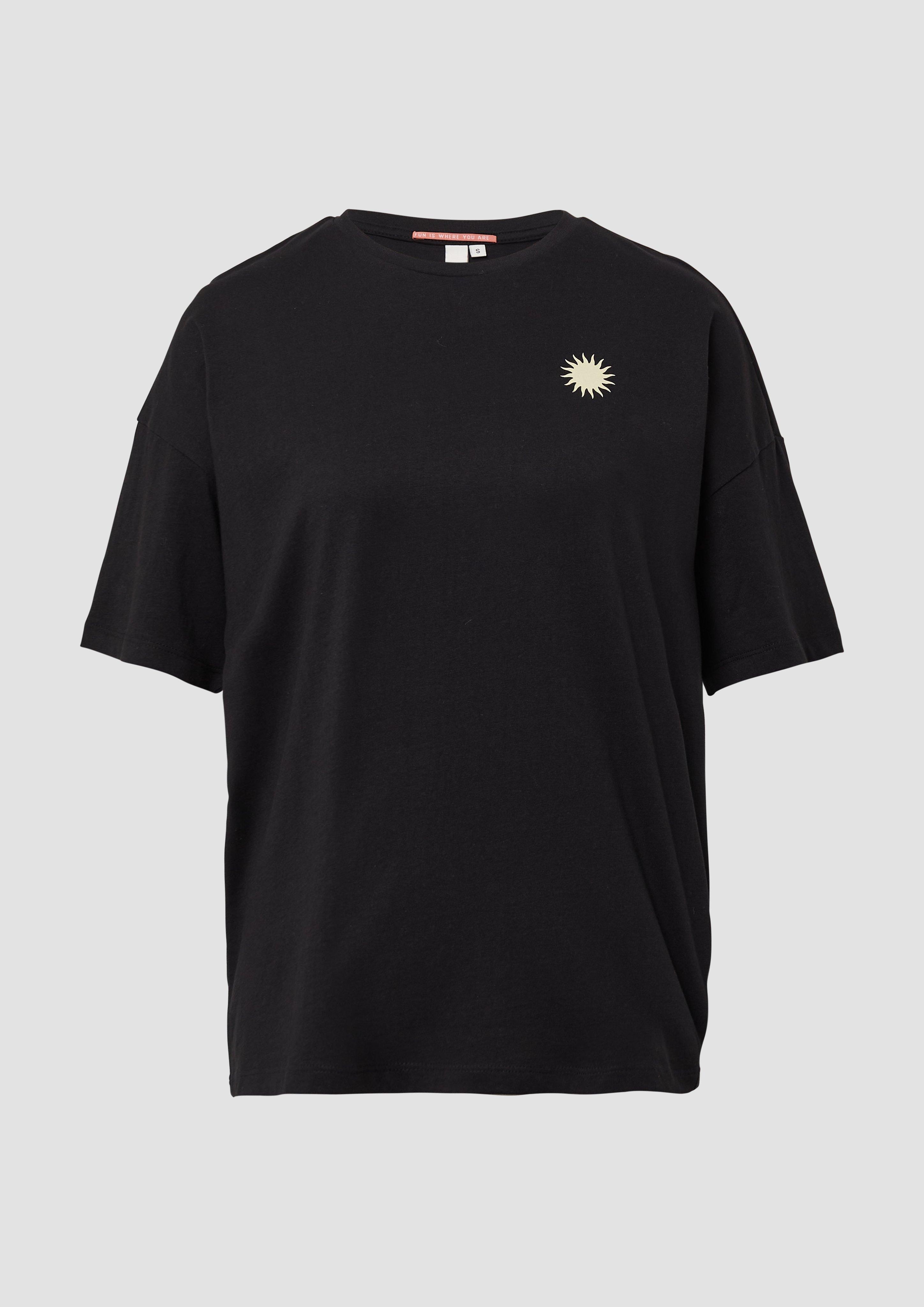 QS - Baumwollshirt mit Rückenprint, Damen, schwarz