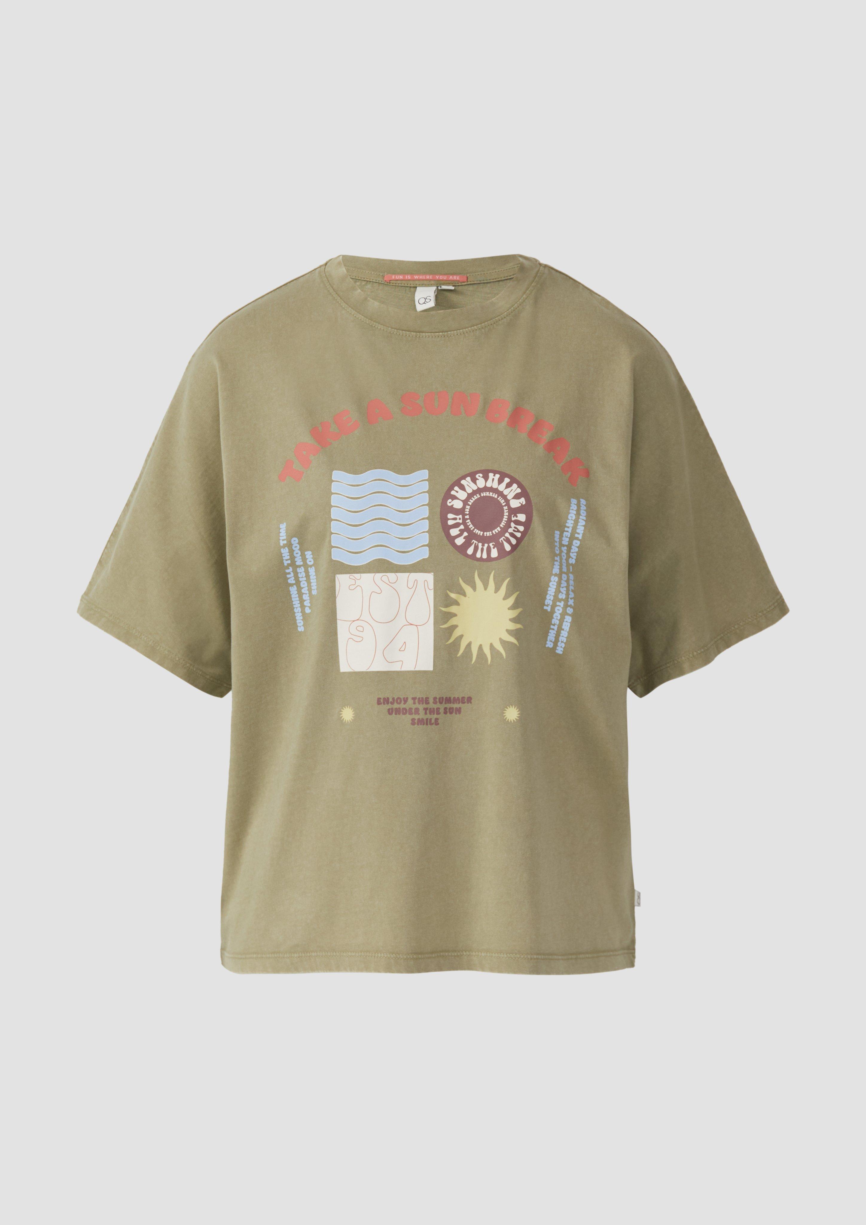 QS - Gewaschenes T-Shirt mit Frontprint, Damen, Grün