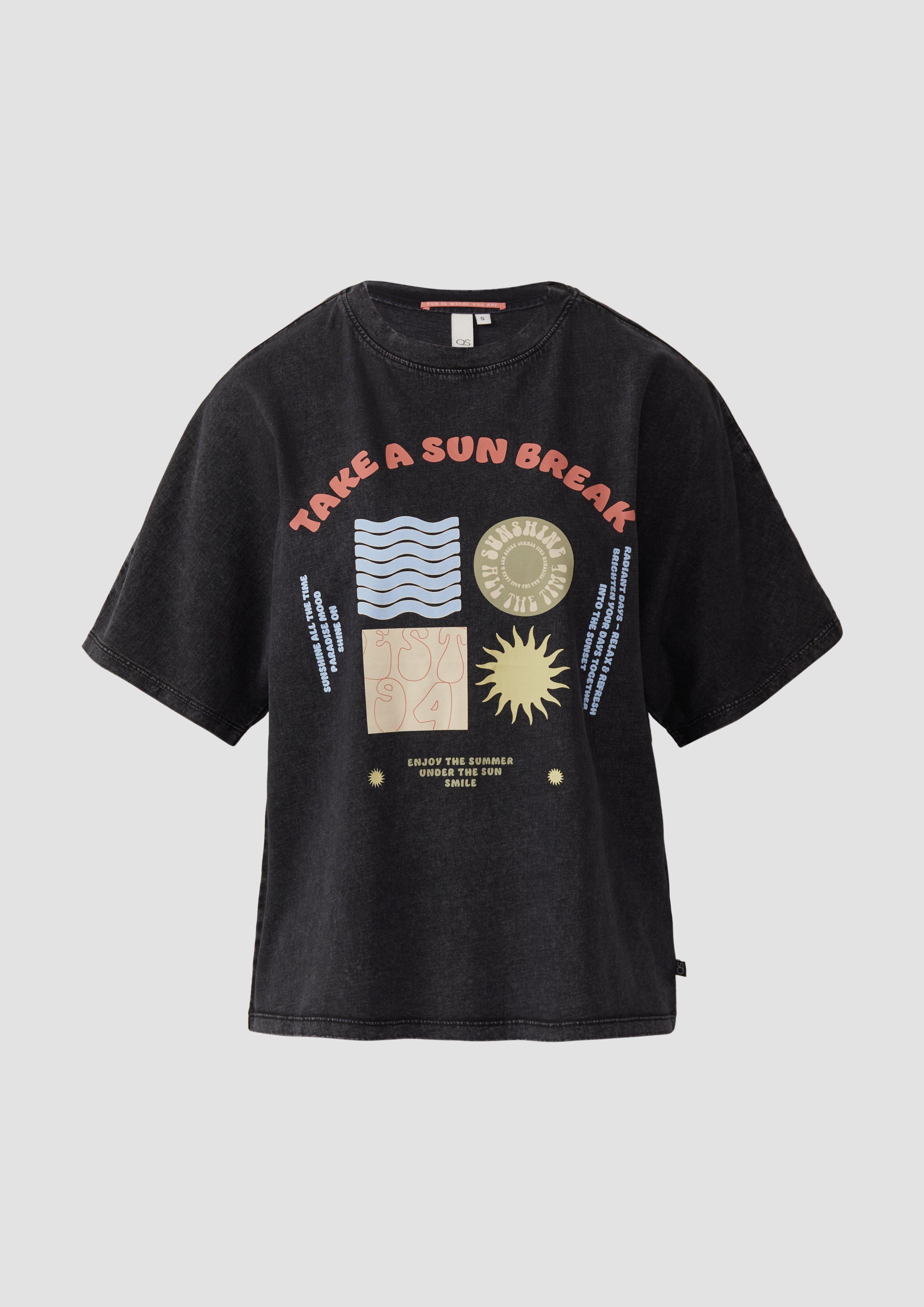 QS - Gewaschenes T-Shirt mit Frontprint, Damen, schwarz