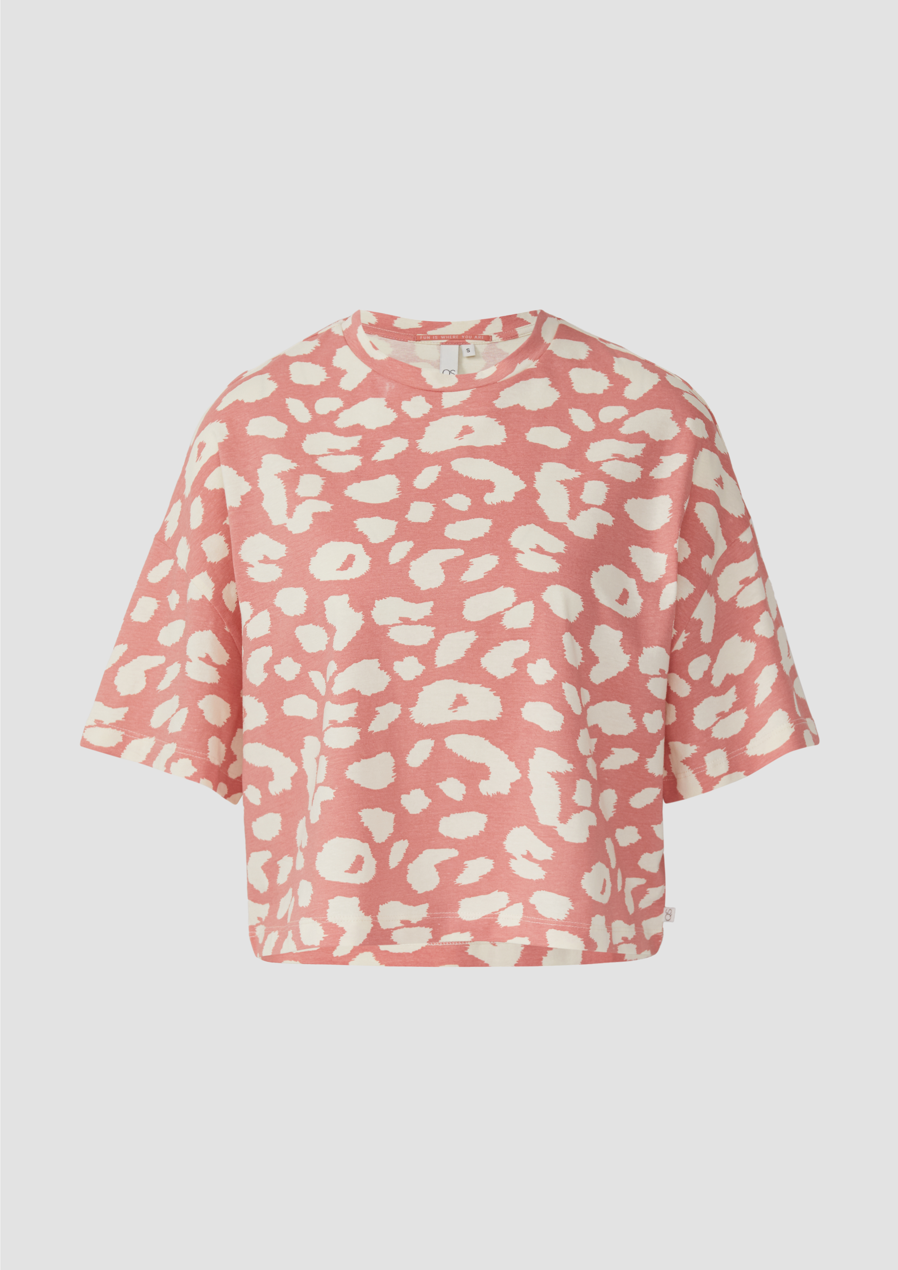 QS - Verkürztes T-Shirt mit All-over-Print, Damen, orange|beige