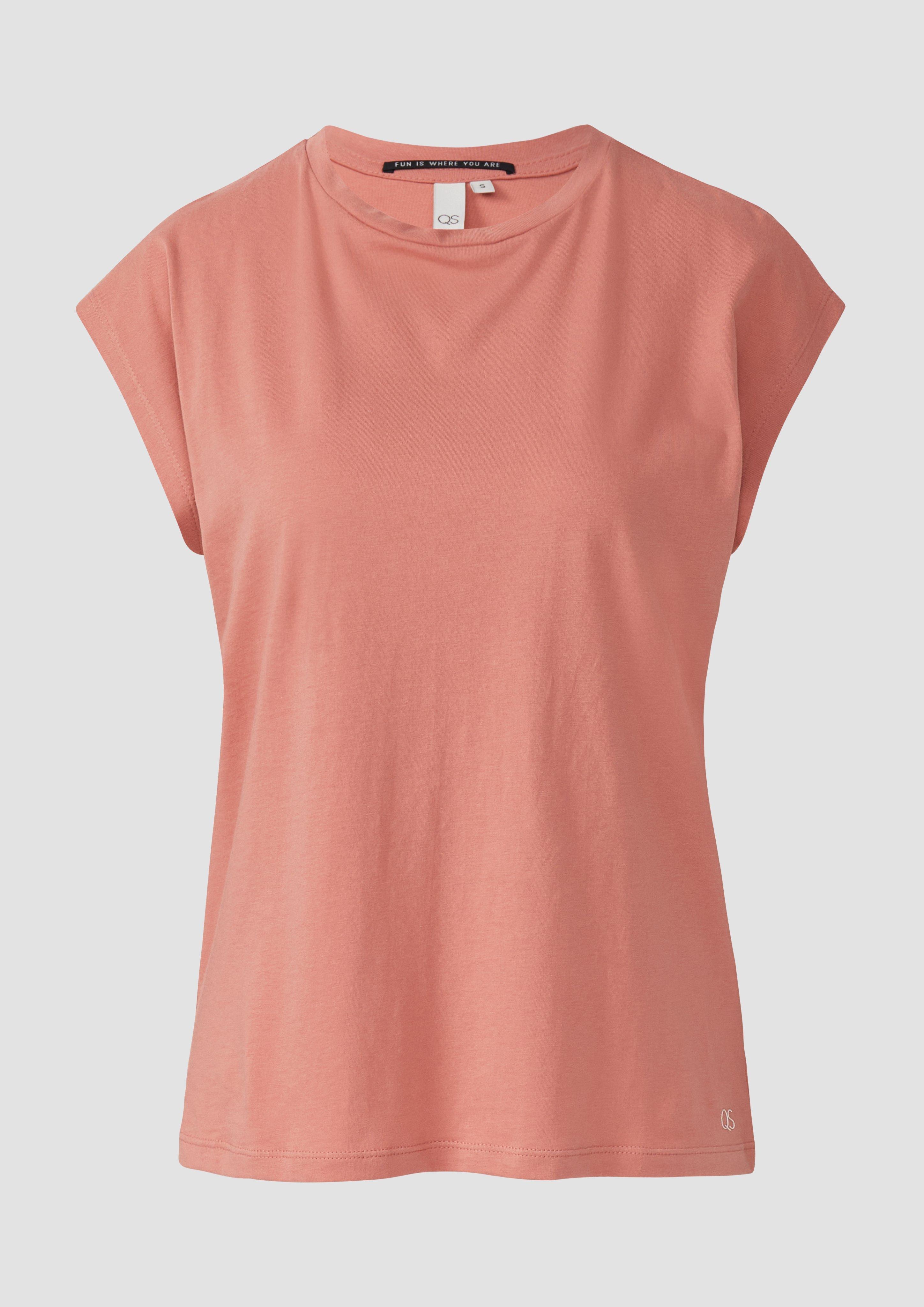 QS - T-Shirt mit leicht überschnittenen Schultern, Damen, Orange