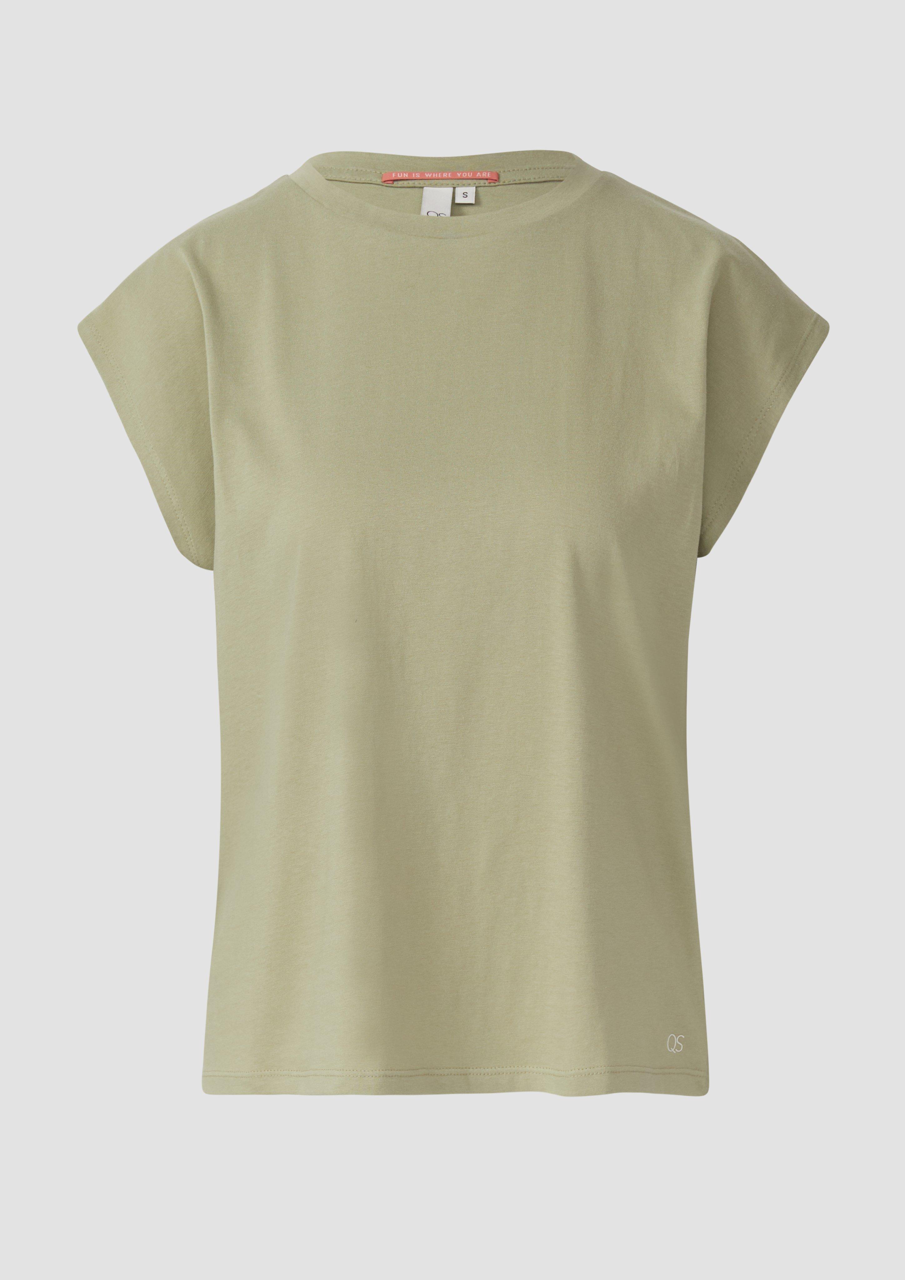QS - T-Shirt mit leicht überschnittenen Schultern, Damen, Grün