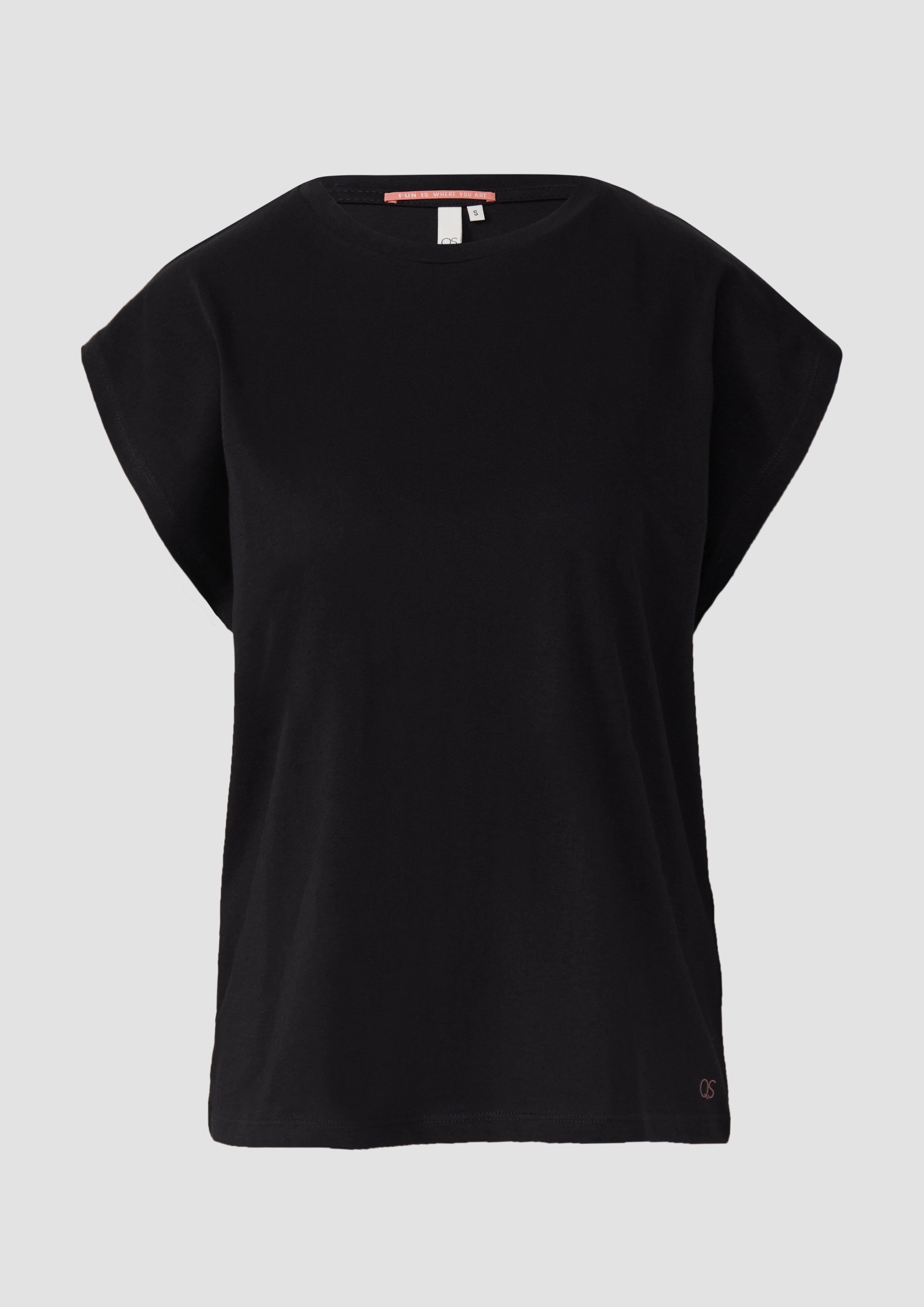QS - T-Shirt mit leicht überschnittenen Schultern, Damen, schwarz