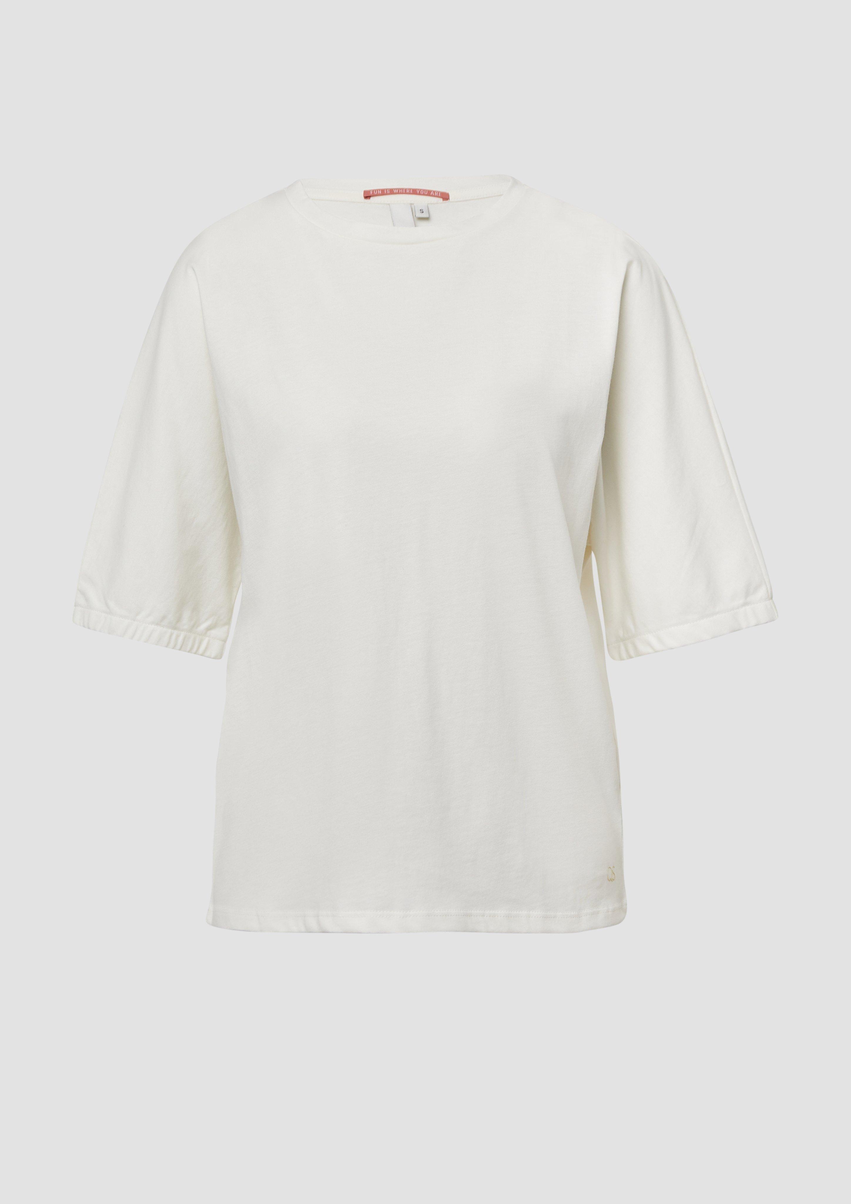 QS - Loose Fit T-Shirt mit Gummibund an den Ärmeln, Damen, creme