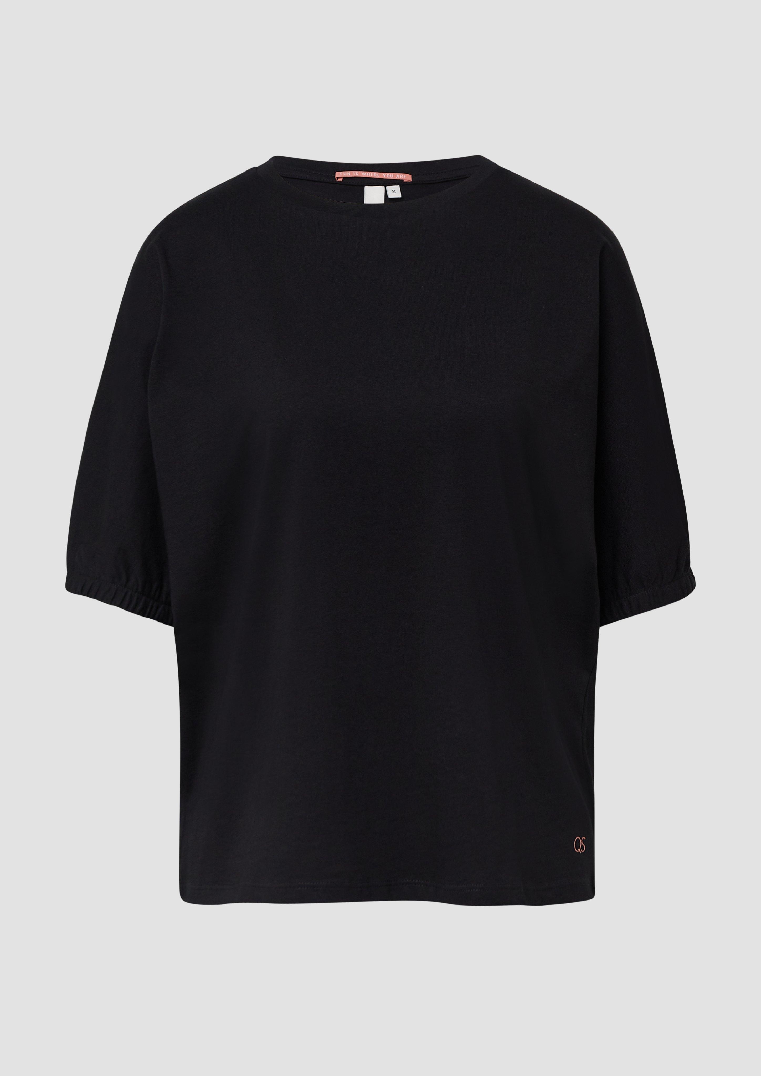 QS - Loose Fit T-Shirt mit Gummibund an den Ärmeln, Damen, schwarz