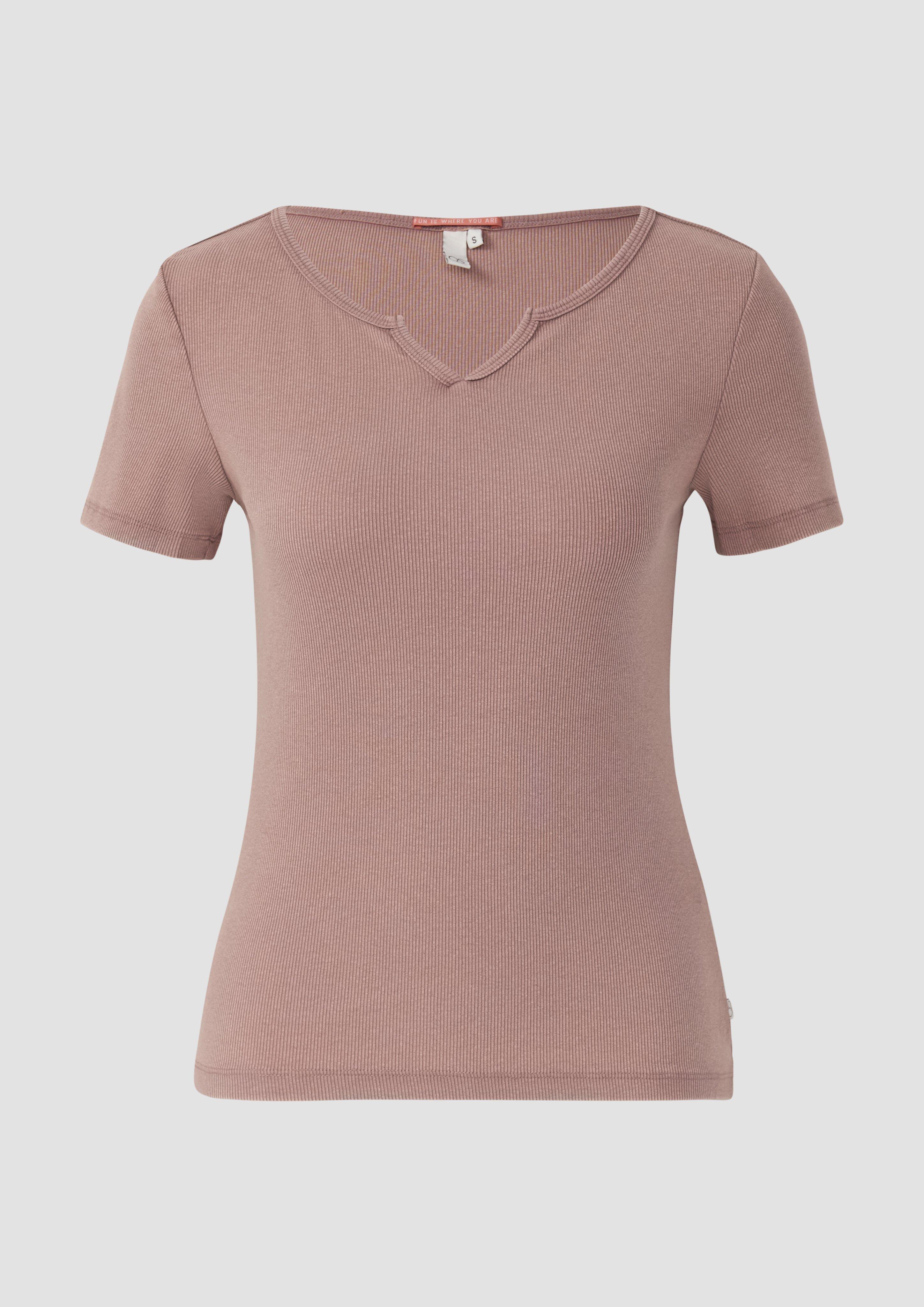 QS - Gewaschenes Ripp-Shirt im Slim Fit, Damen, Rosa