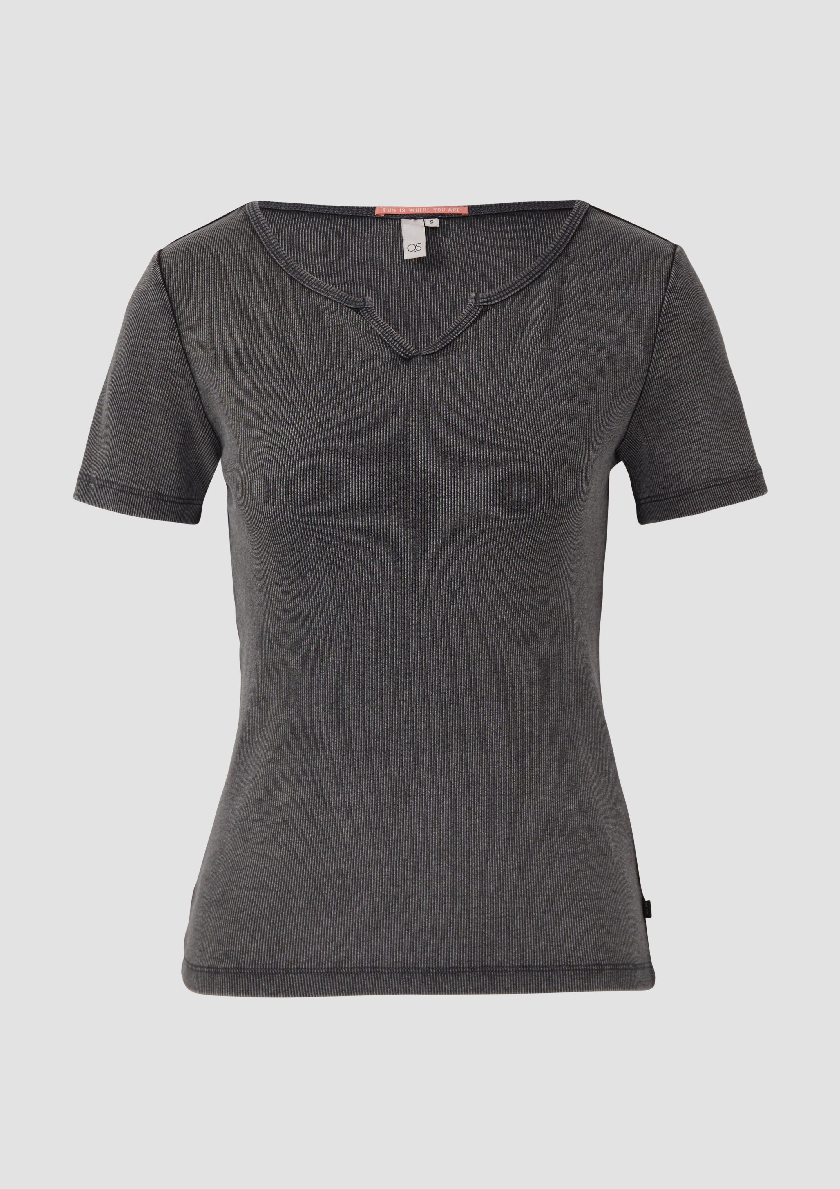 QS - Gewaschenes Ripp-Shirt im Slim Fit, Damen, schwarz