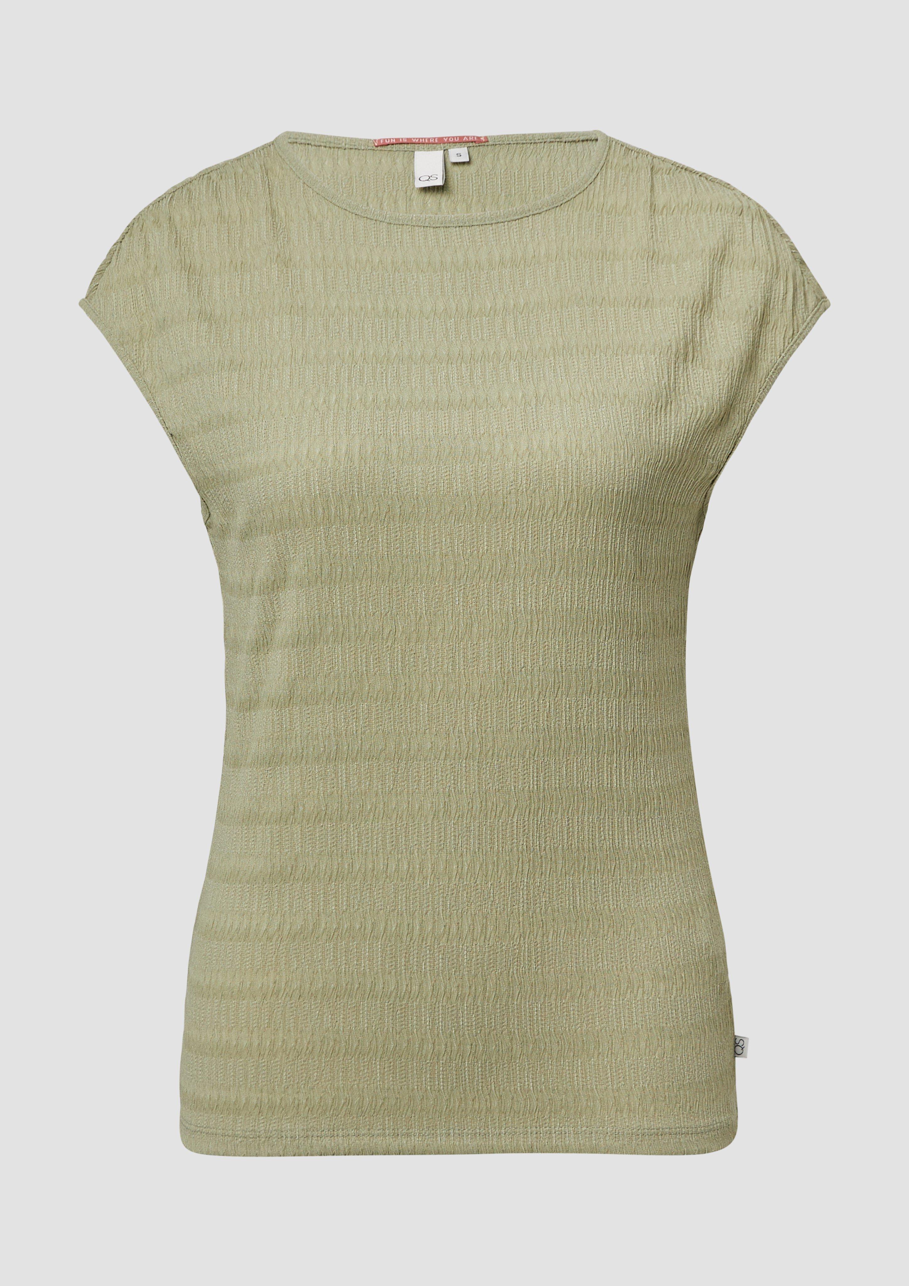 QS - Strukturiertes T-Shirt mit Raffdetails an den Schultern, Damen, grün