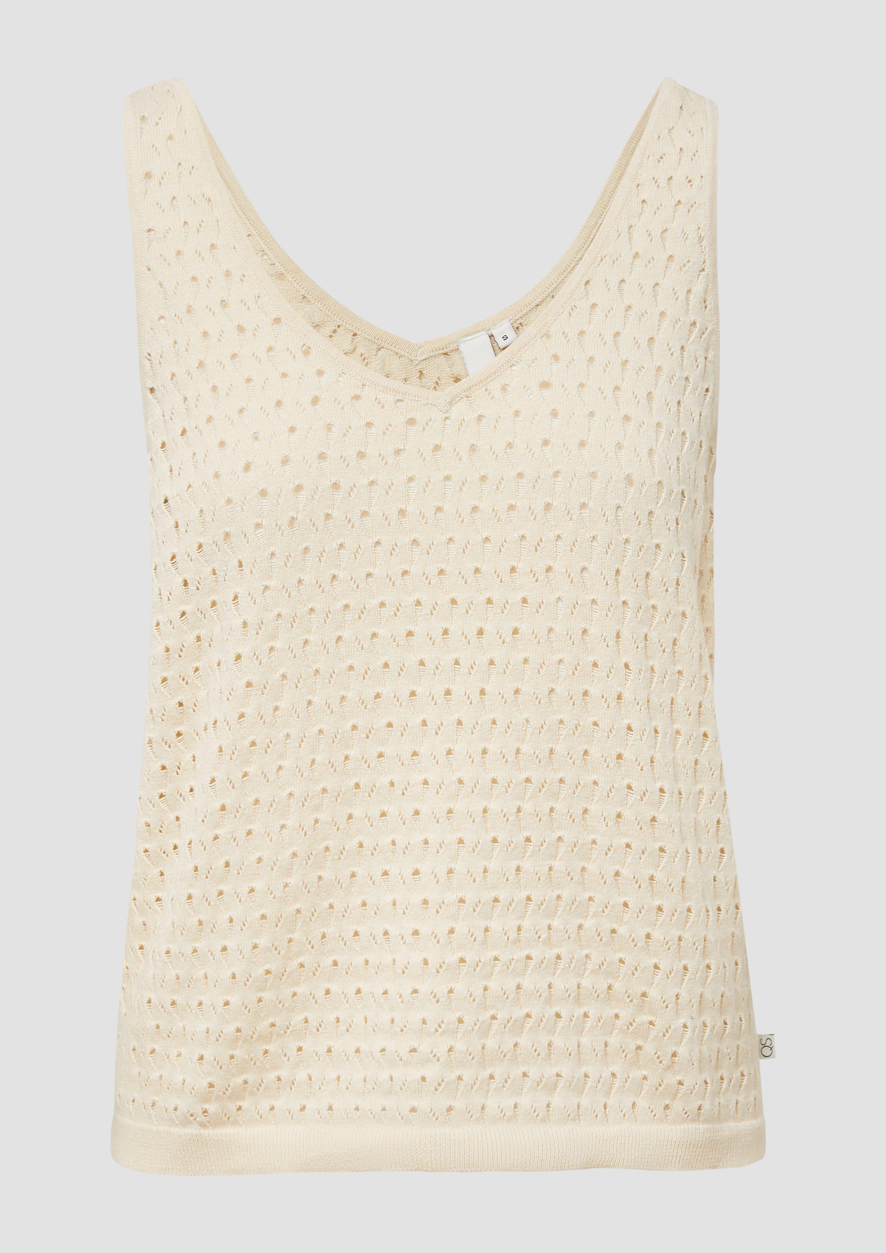 QS - Stricktop mit Ajourmuster, Damen, Beige