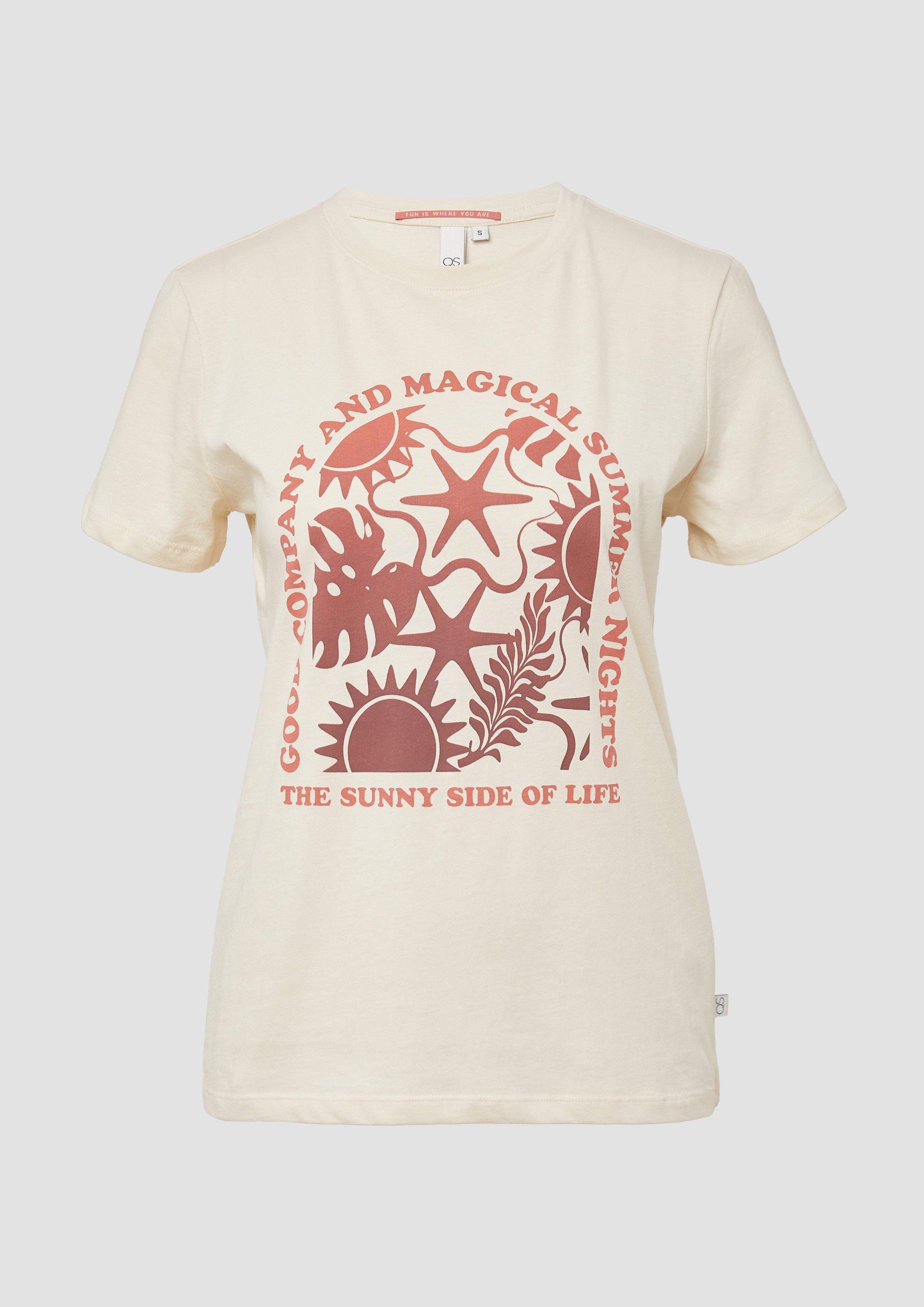QS - Baumwoll T-Shirt mit Frontprint, Damen, Beige