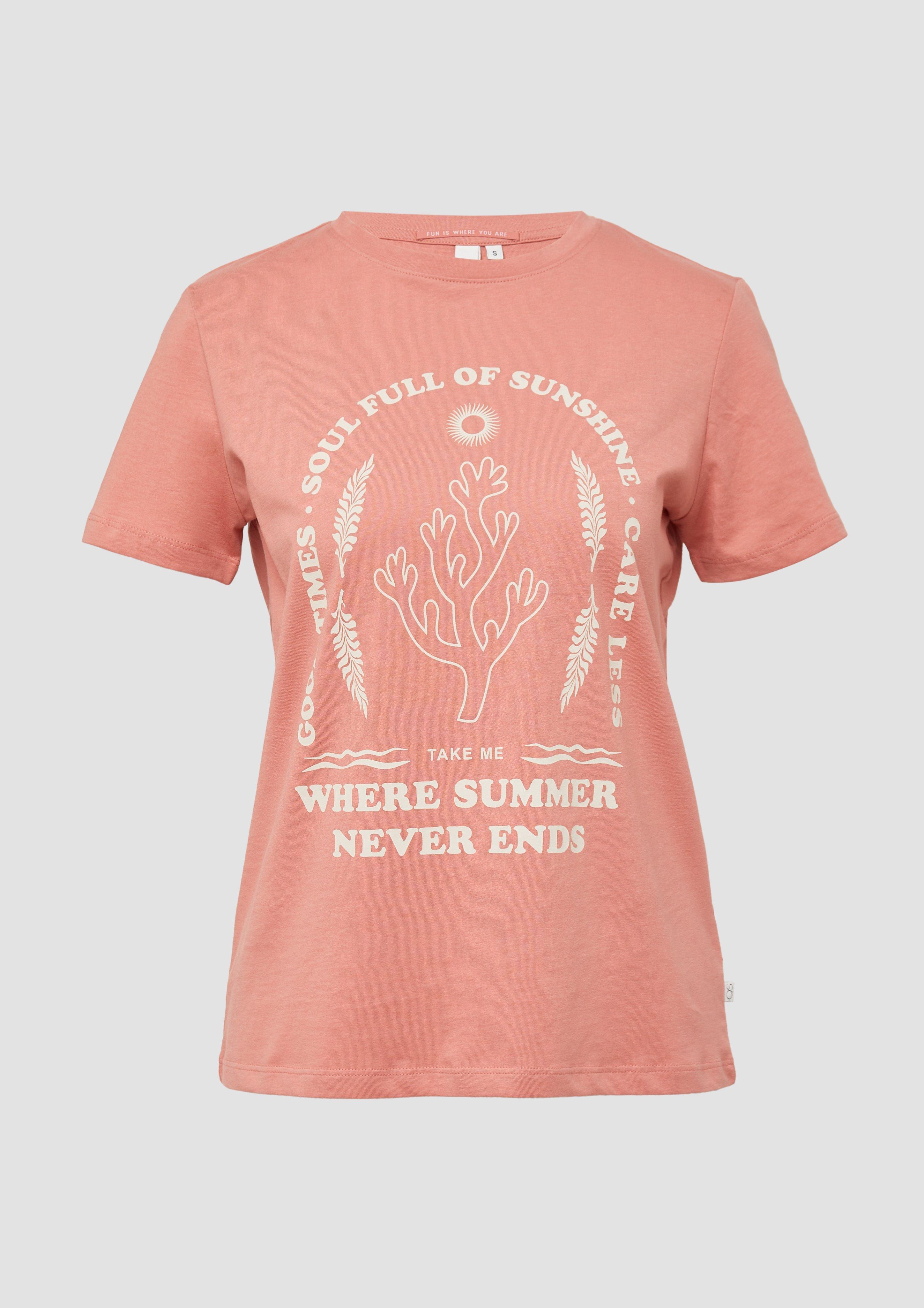 QS - Baumwoll T-Shirt mit Frontprint, Damen, Orange