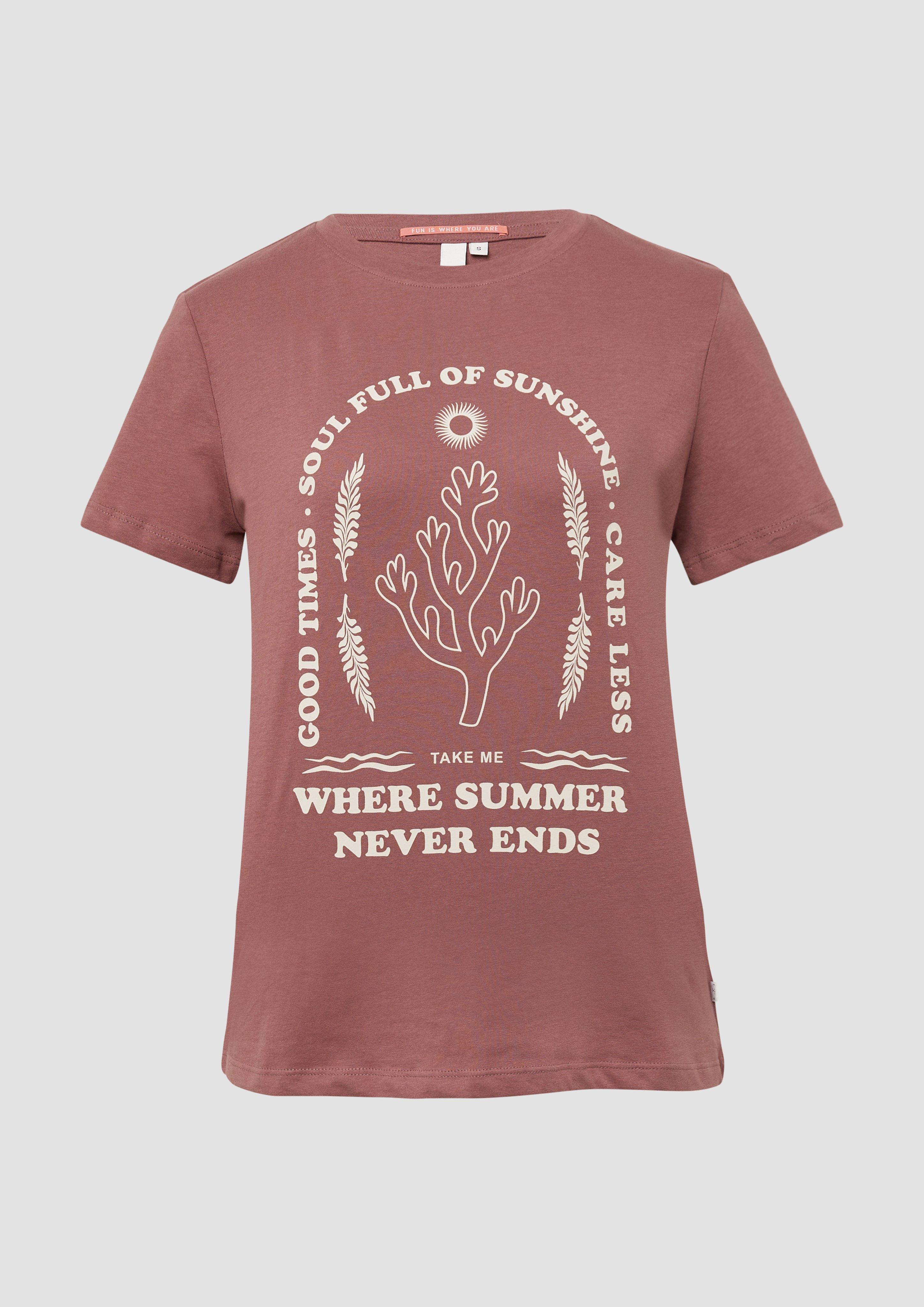 QS - Baumwoll T-Shirt mit Frontprint, Damen, lila