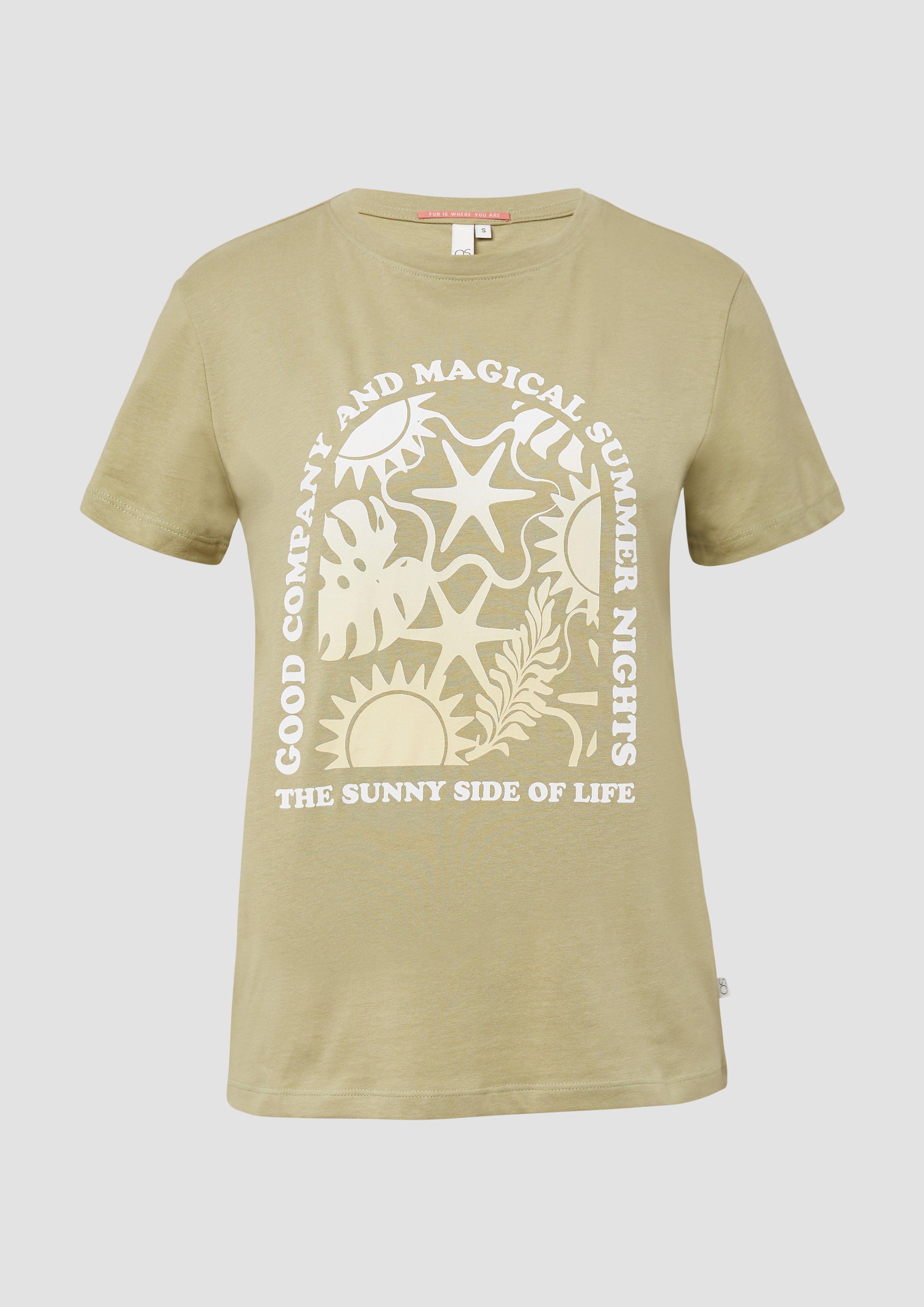 QS - Baumwoll T-Shirt mit Frontprint, Damen, grün
