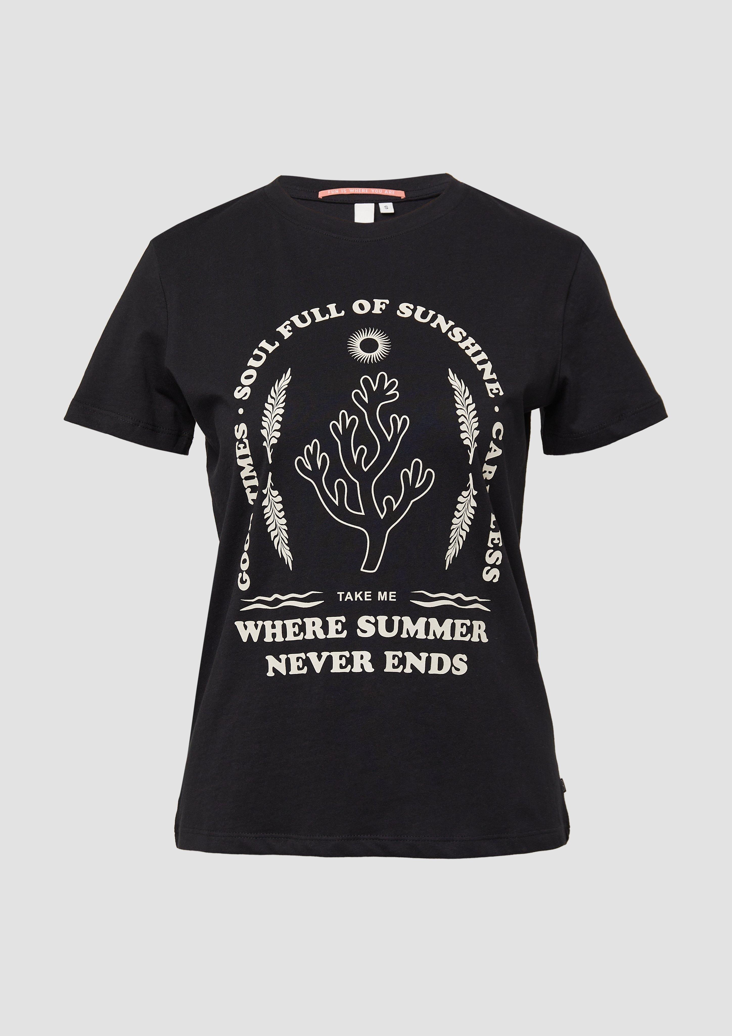 QS - Baumwoll T-Shirt mit Frontprint, Damen, schwarz