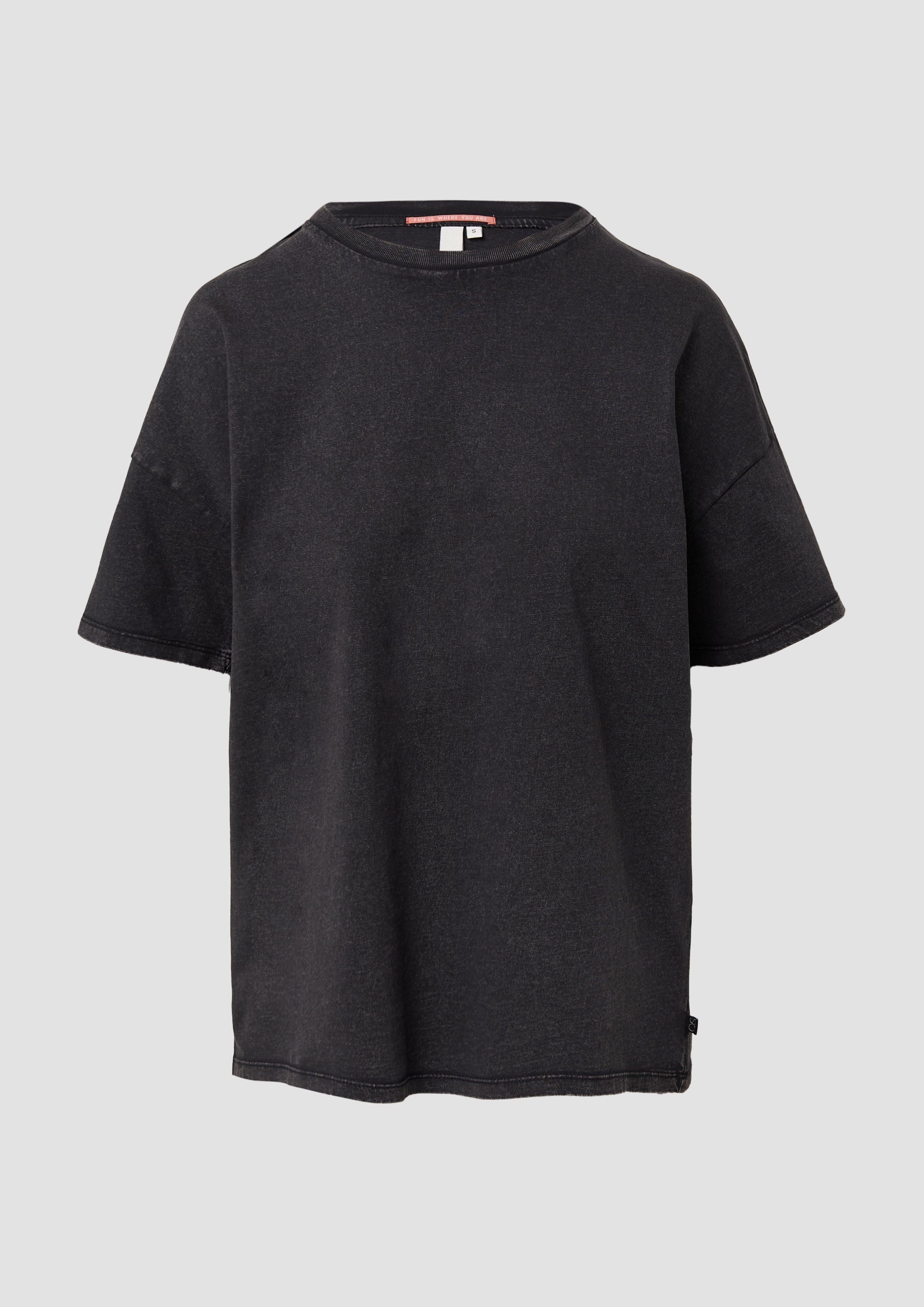 QS - Gewaschenes T-Shirt mit Backprint, Damen, schwarz