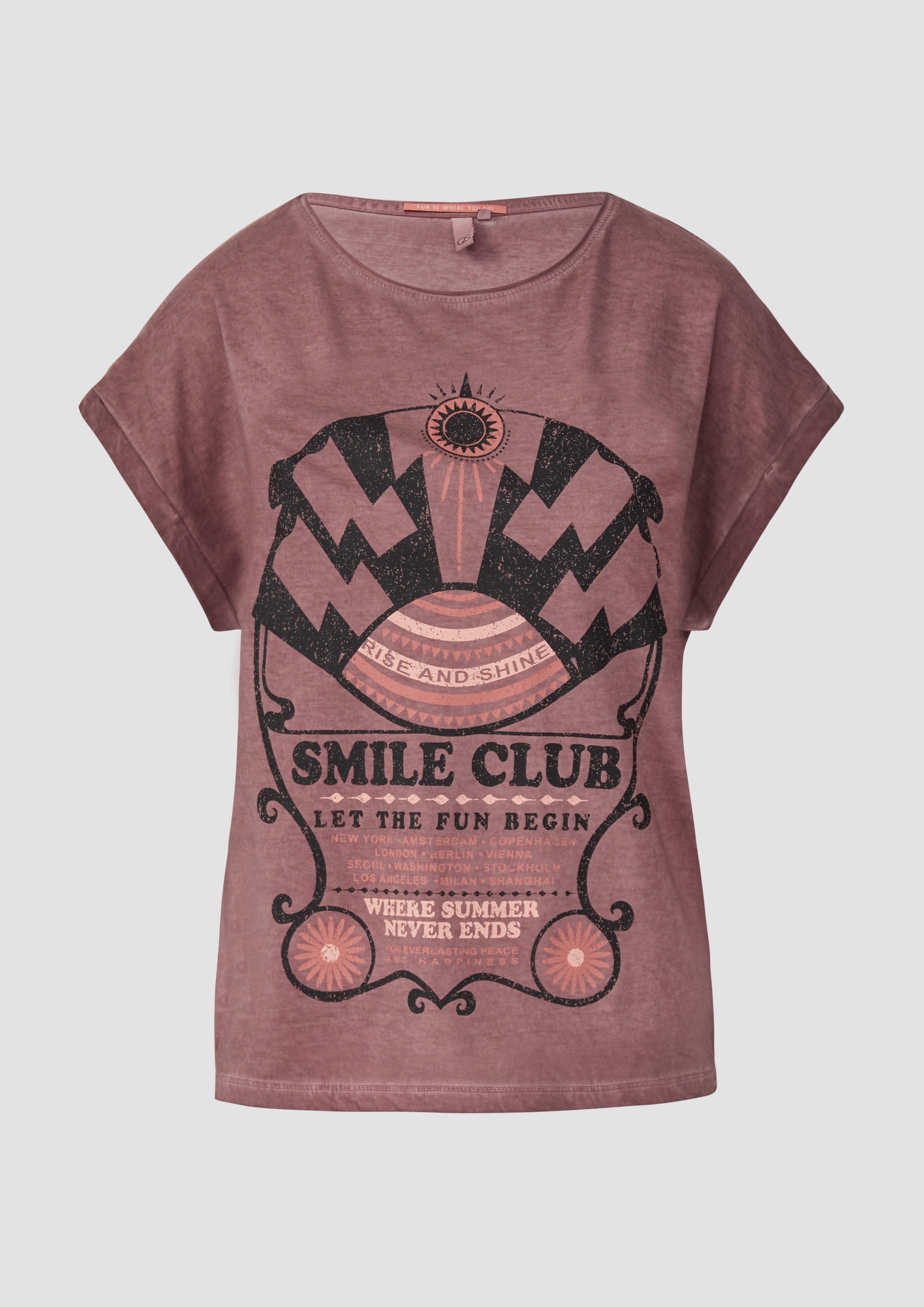 QS - Gewaschenes T-Shirt mit Frontprint, Damen, lila