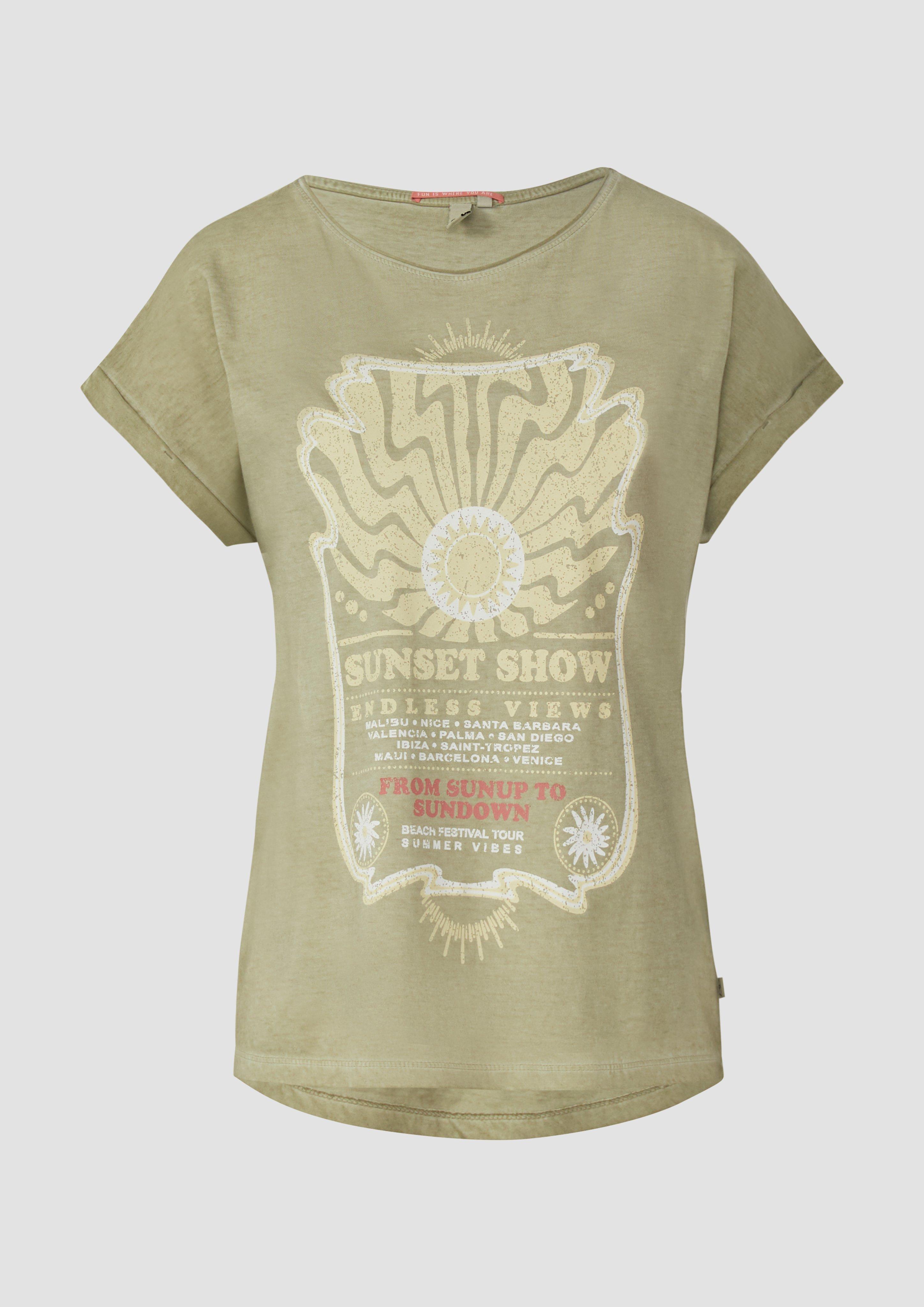 QS - Gewaschenes T-Shirt mit Frontprint, Damen, grün