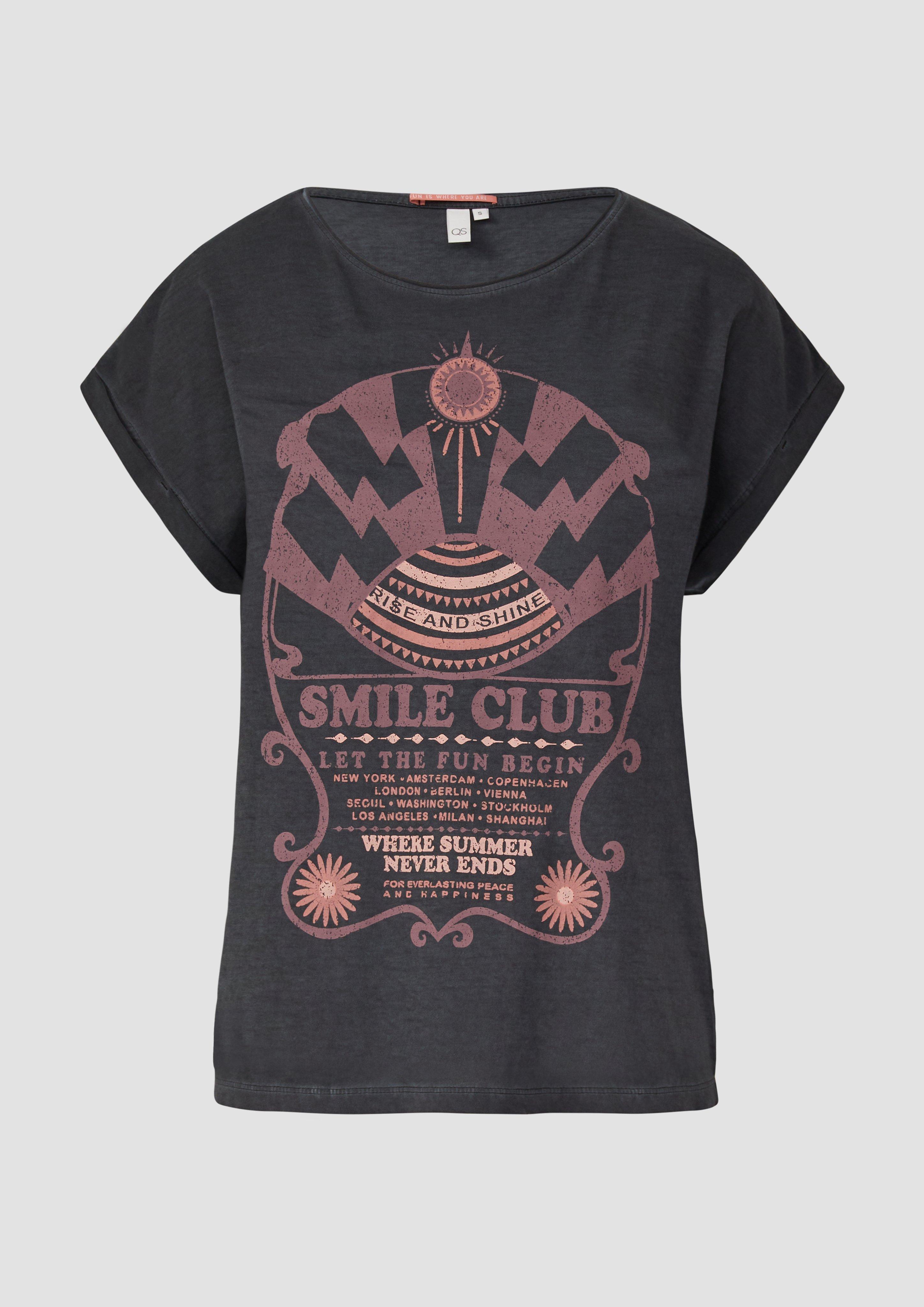 QS - Gewaschenes T-Shirt mit Frontprint, Damen, schwarz