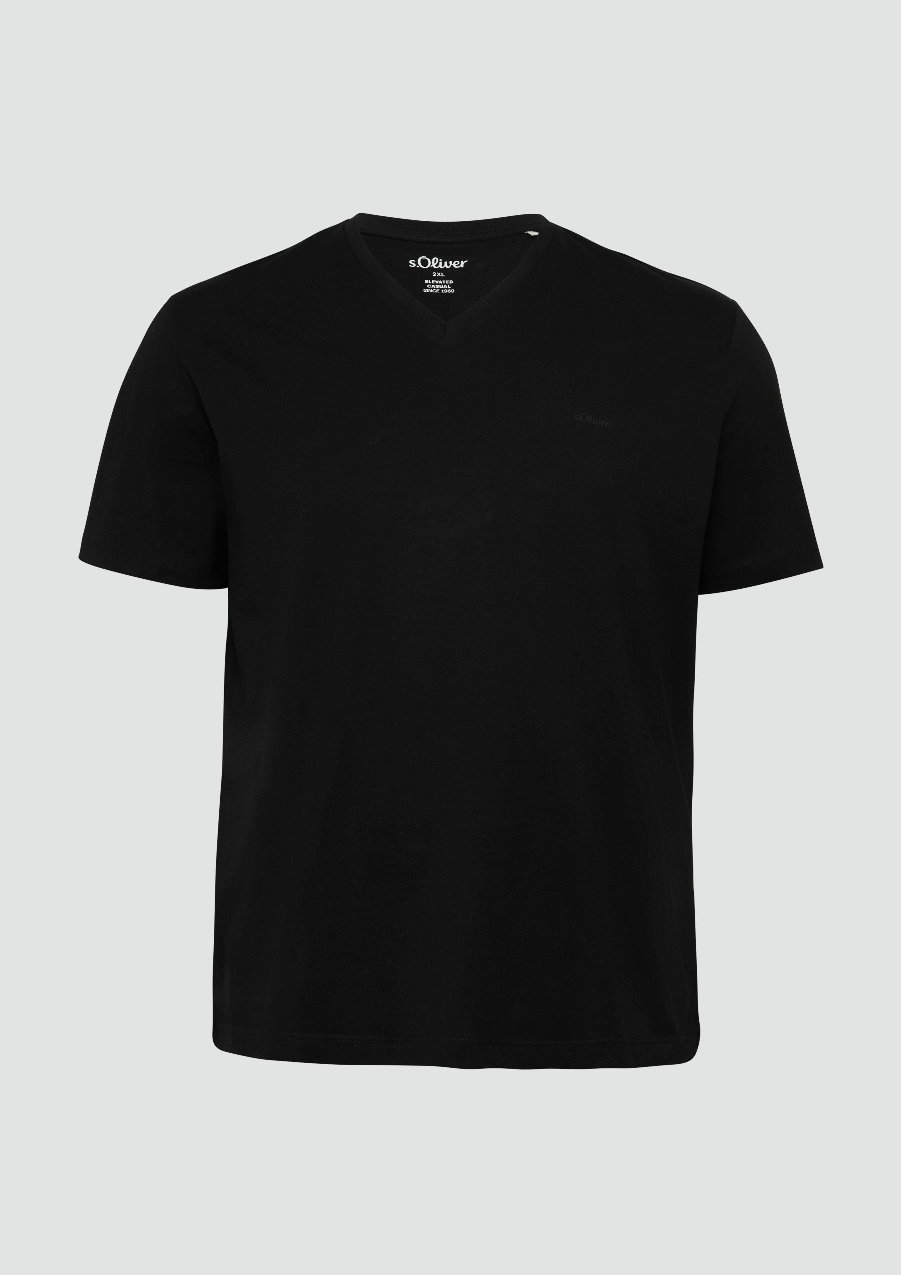 s.Oliver - Baumwollshirt mit Logo-Stickerei, Herren, schwarz