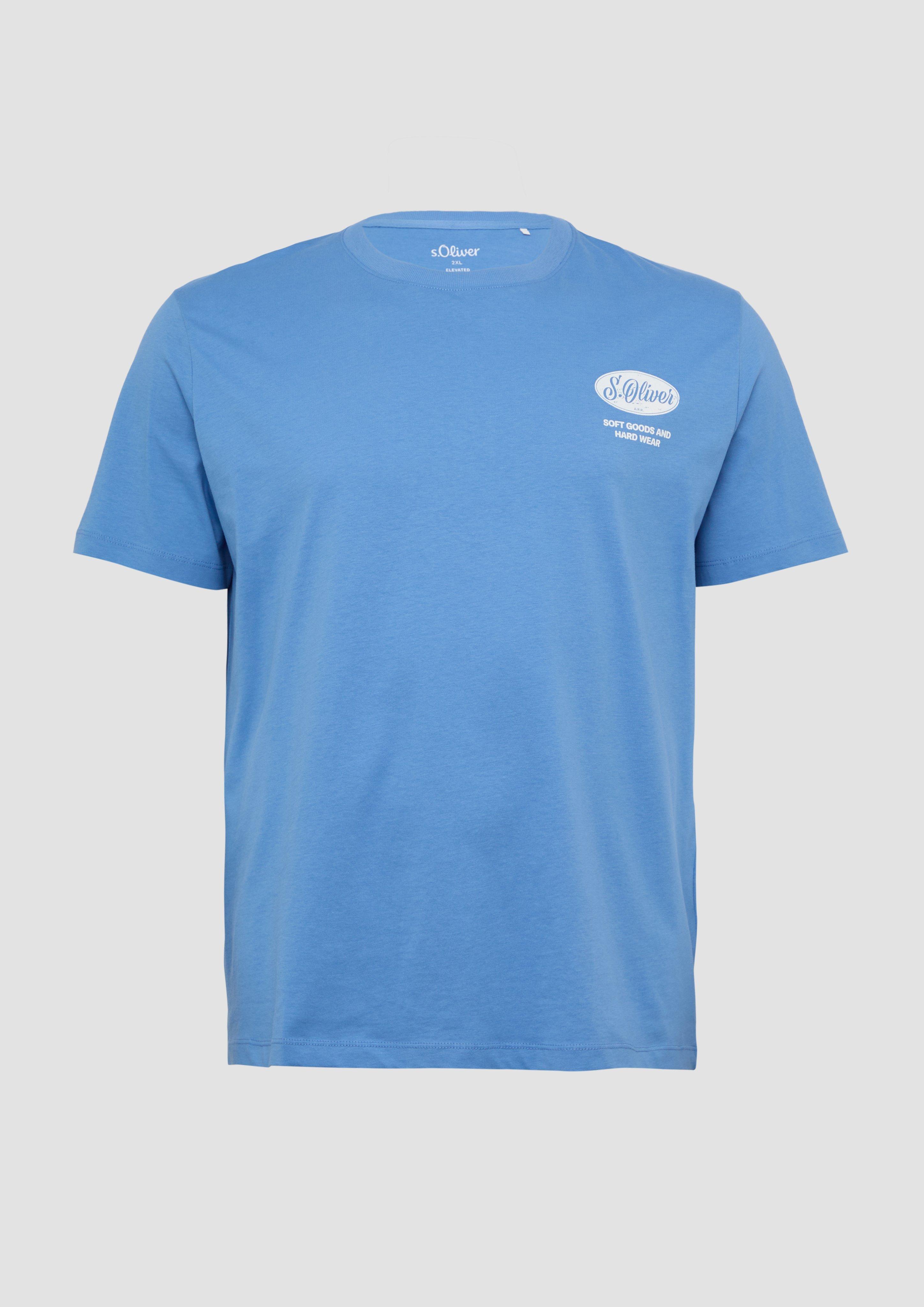 s.Oliver - Baumwoll-T-Shirt mit Crew Neck und Artwork, Herren, blau