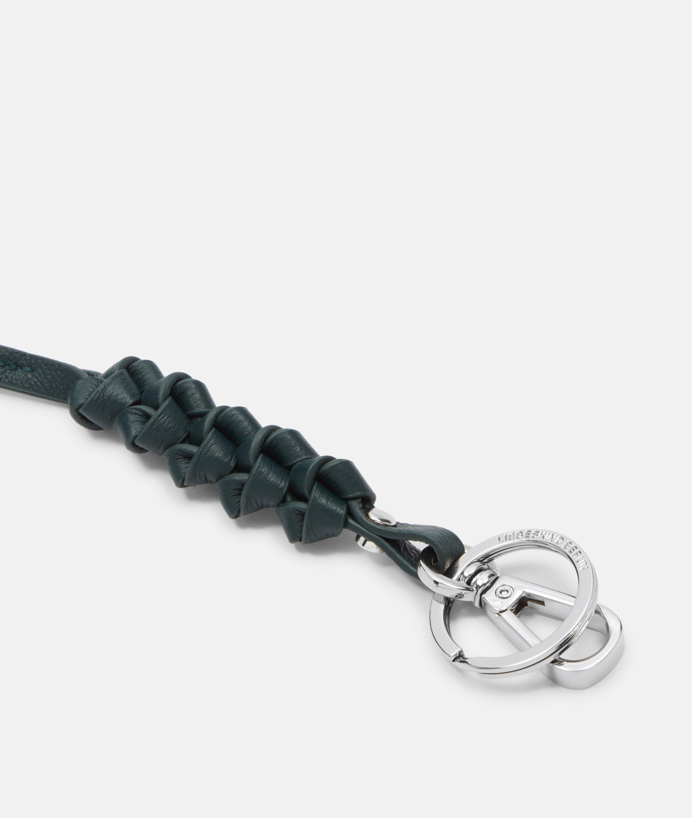 Key fob in petrol, black, brown & purple