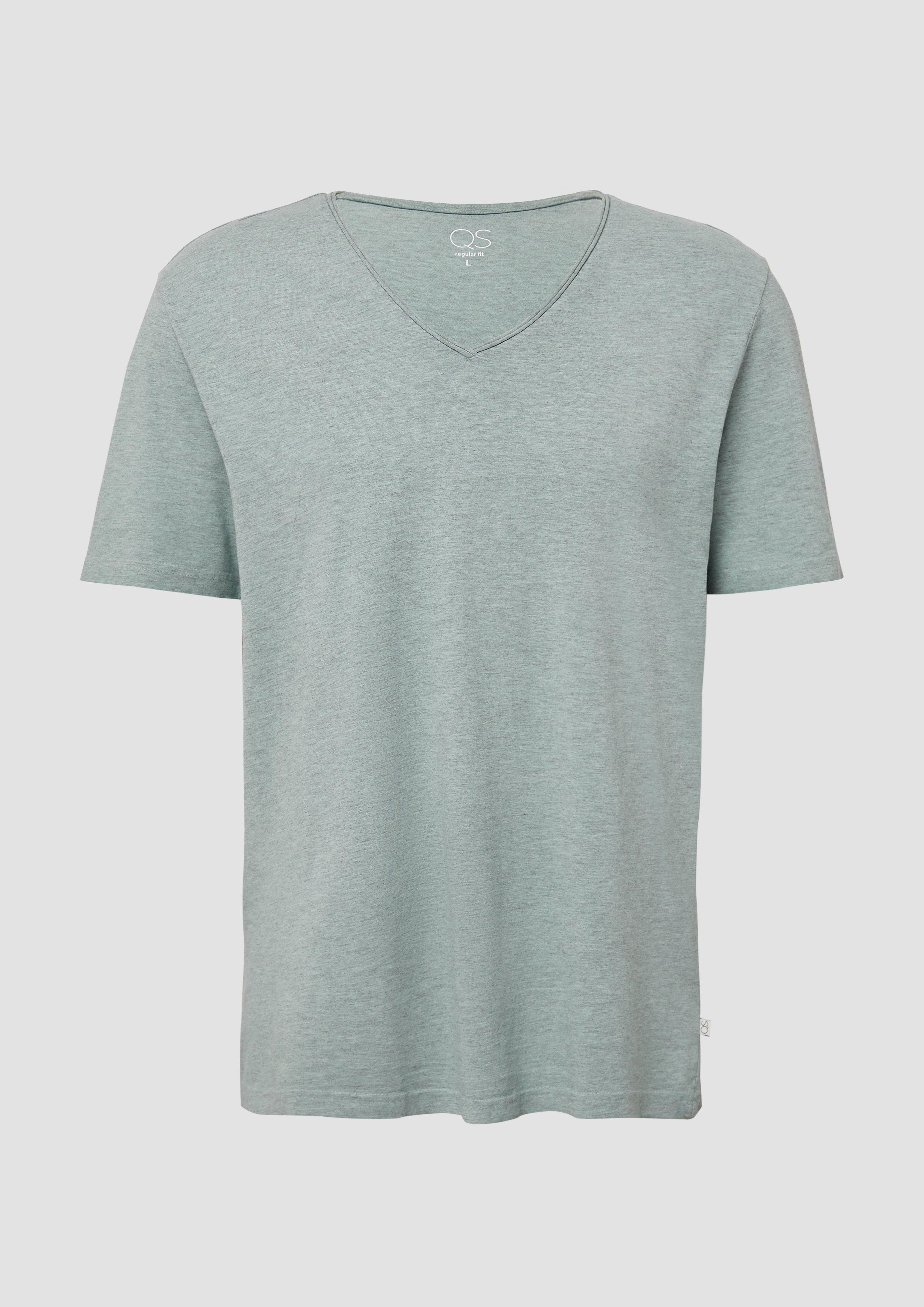 QS - Gewaschenes T-Shirt mit Rollkante in Melange-Optik, Herren, grün