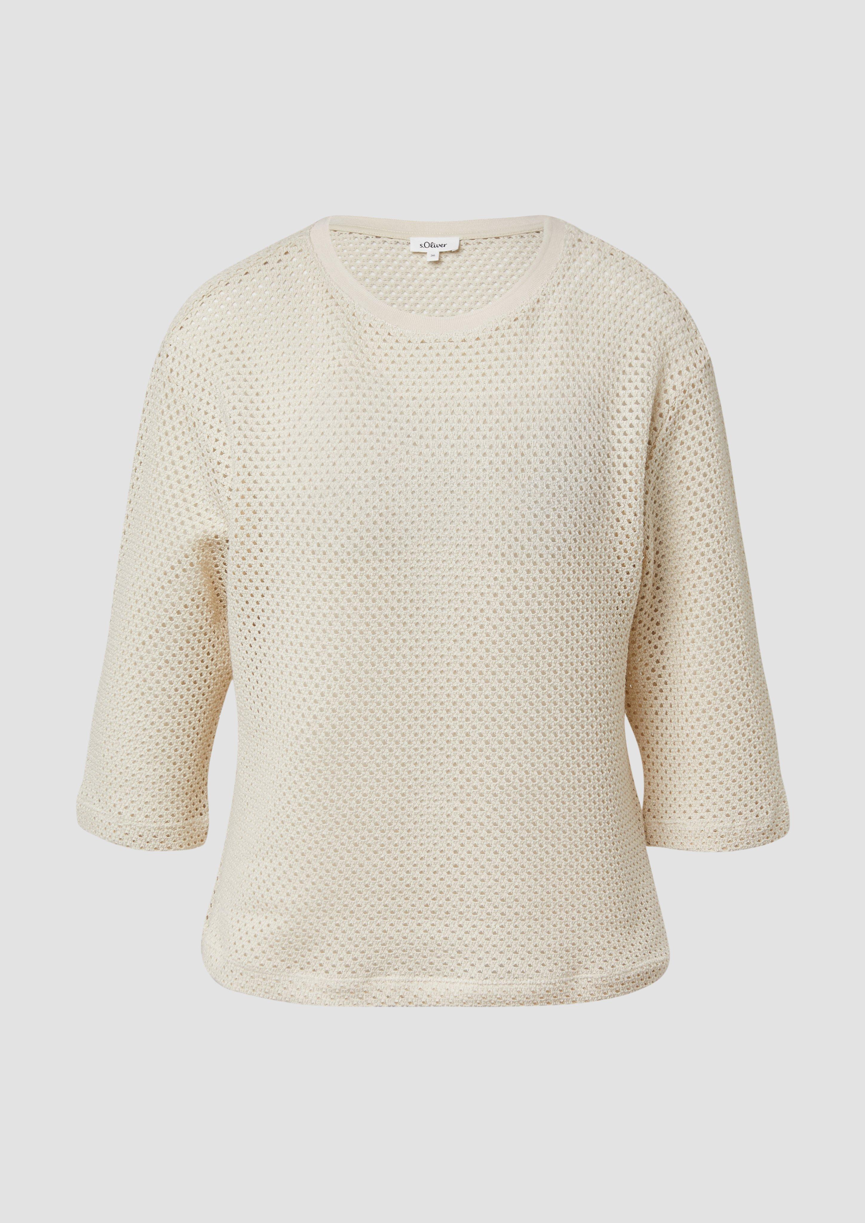 s.Oliver - Transparentes Rundhalsshirt aus Ajourjersey, Damen, creme