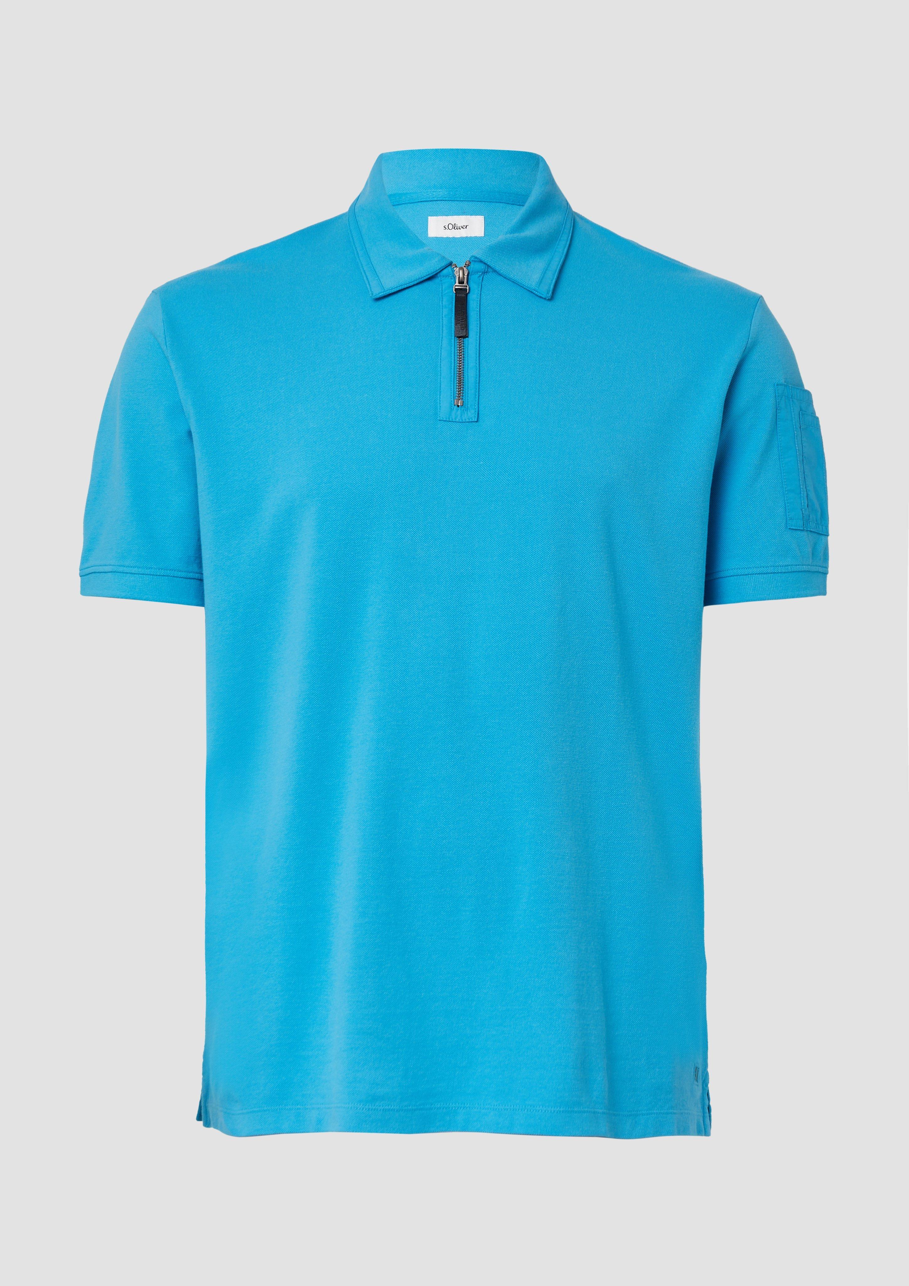 s.Oliver - Poloshirt mit Reißverschluss und Ärmeltasche, Herren, türkis