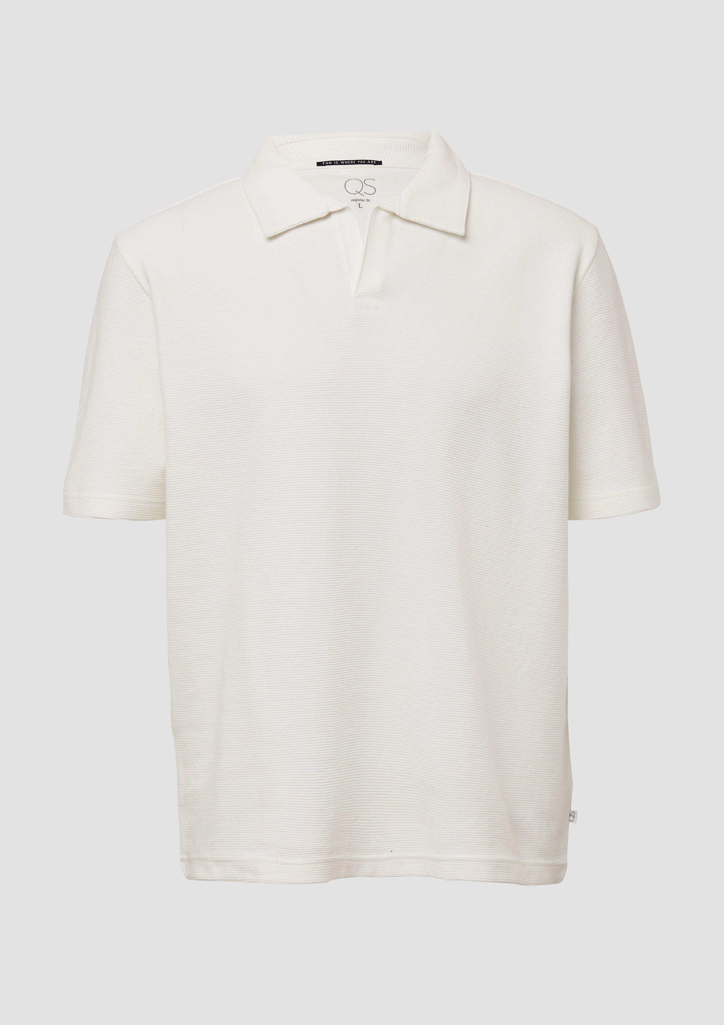 QS - T-Shirt mit offenem Polokragen aus Strukturware, Herren, creme