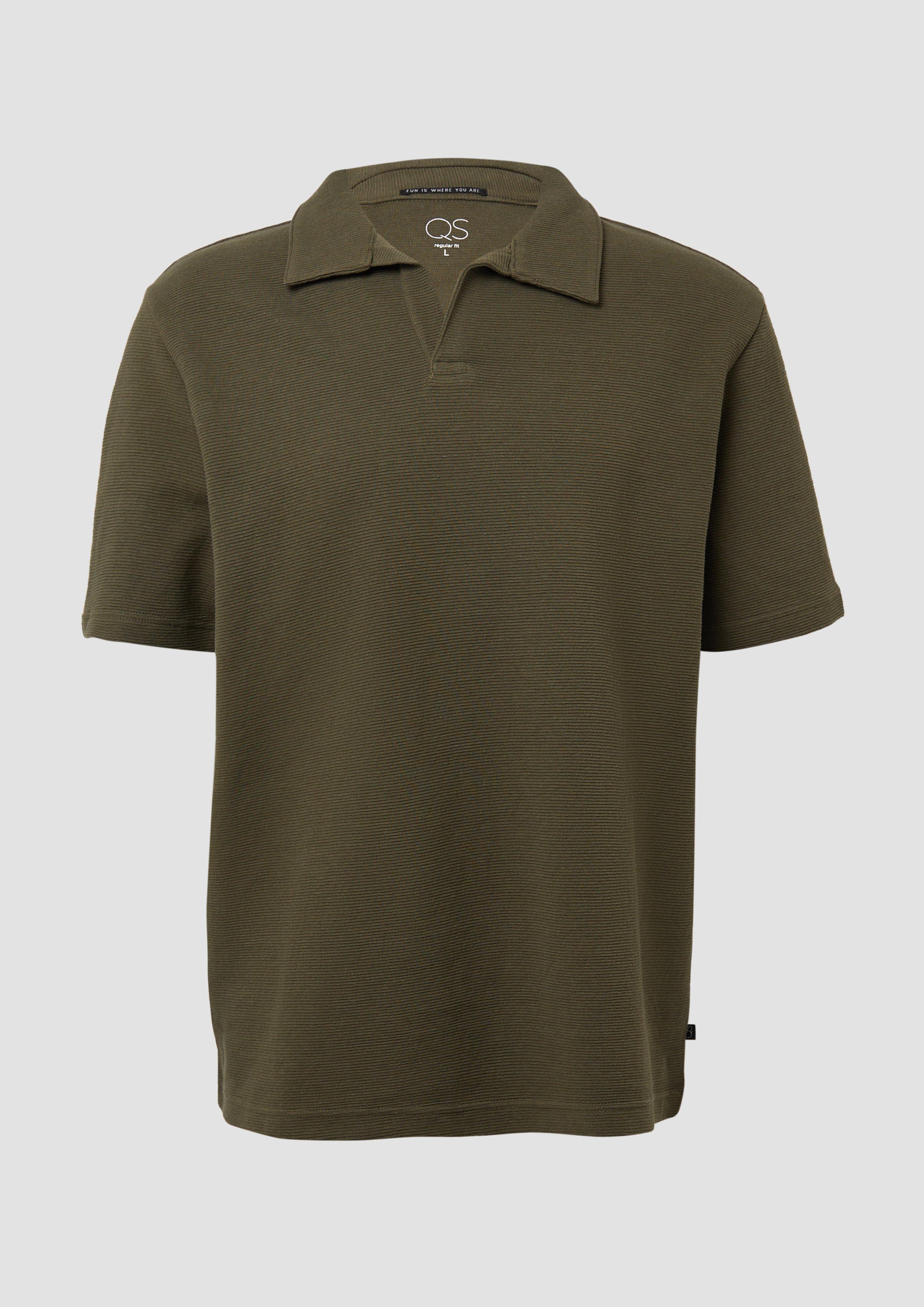 QS - T-Shirt mit offenem Polokragen aus Strukturware, Herren, Grün