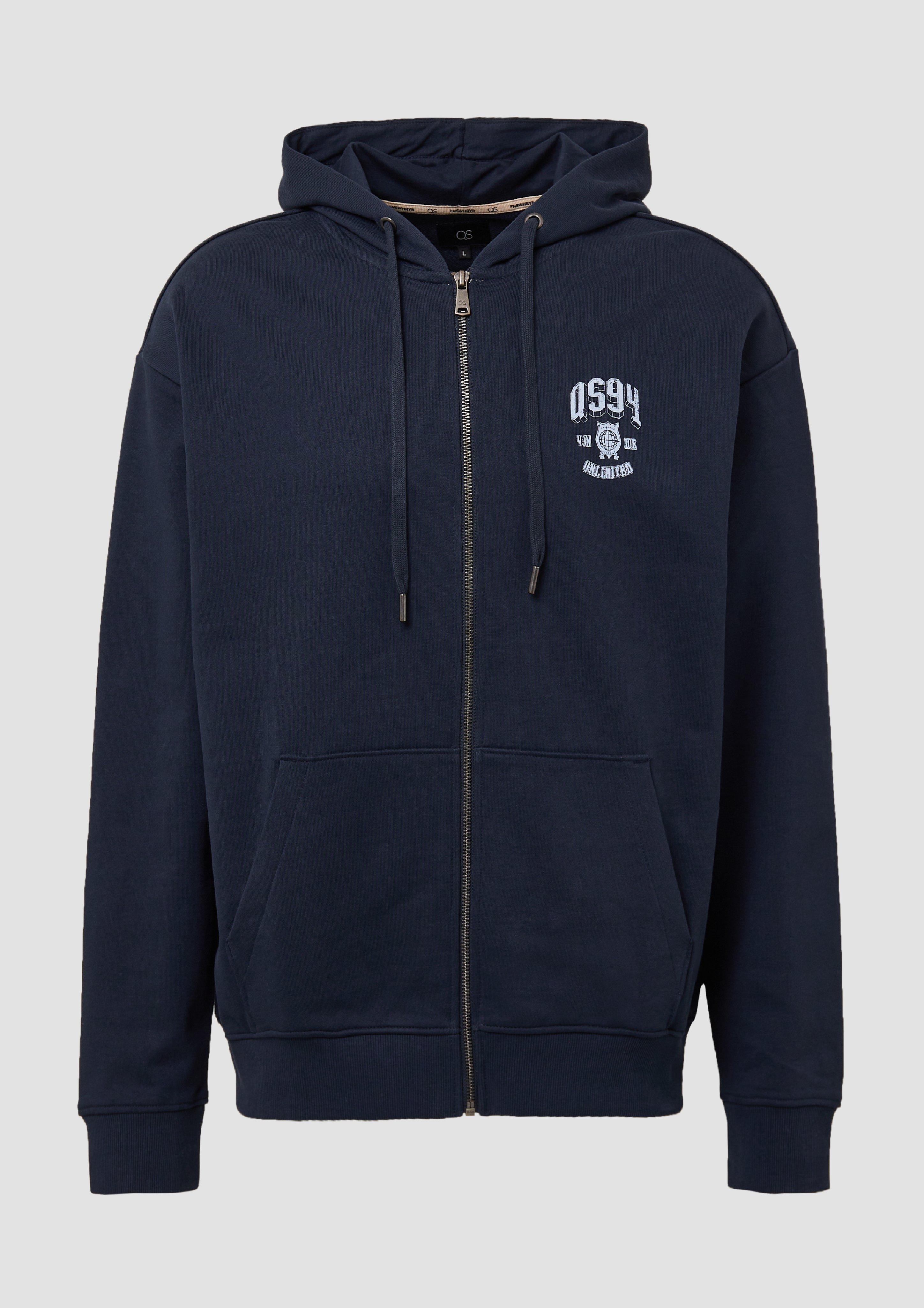 QS - Hoodie-Sweatshirtjacke mit Frontprint, Herren, blau