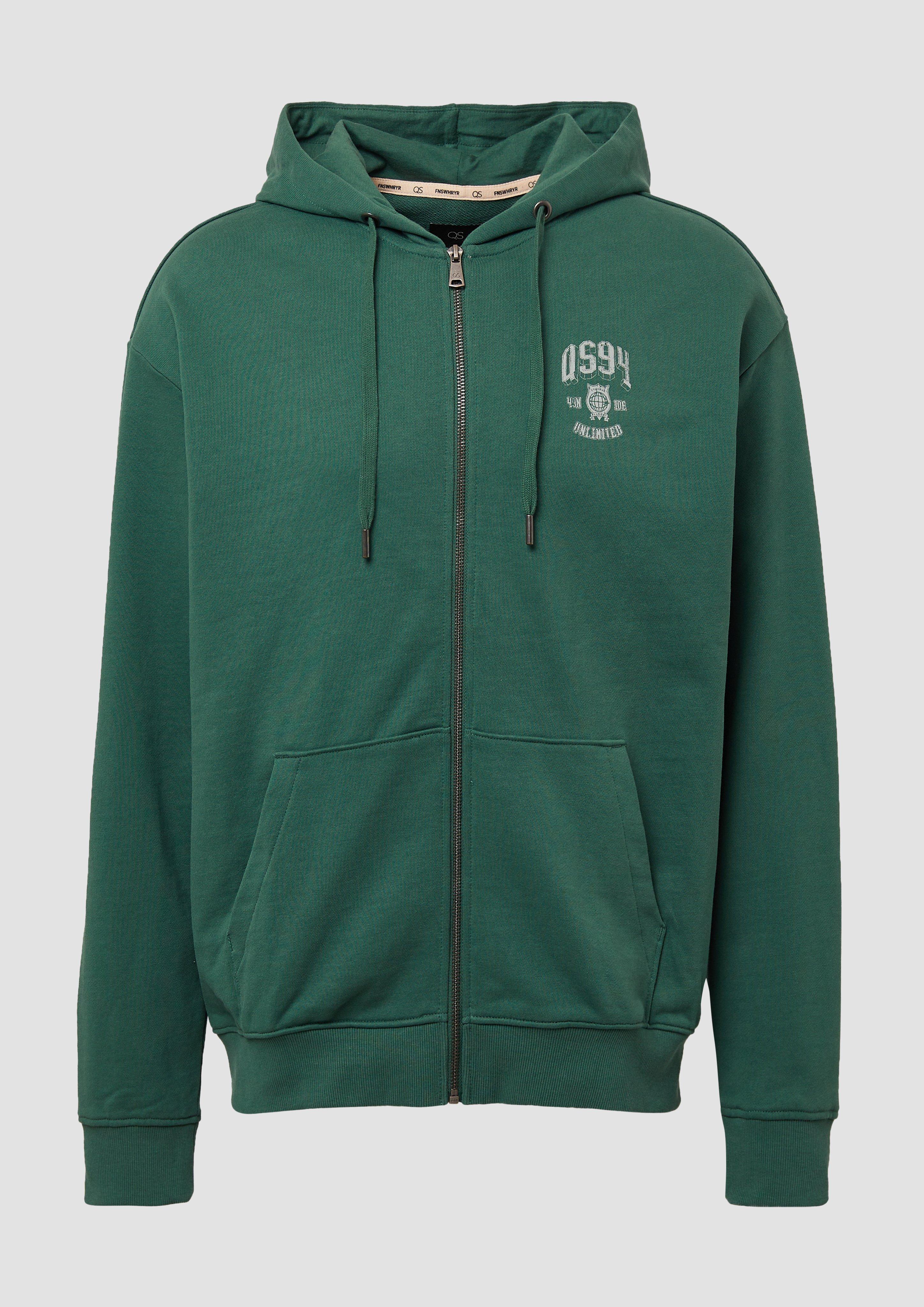QS - Hoodie-Sweatshirtjacke mit Frontprint, Herren, grün