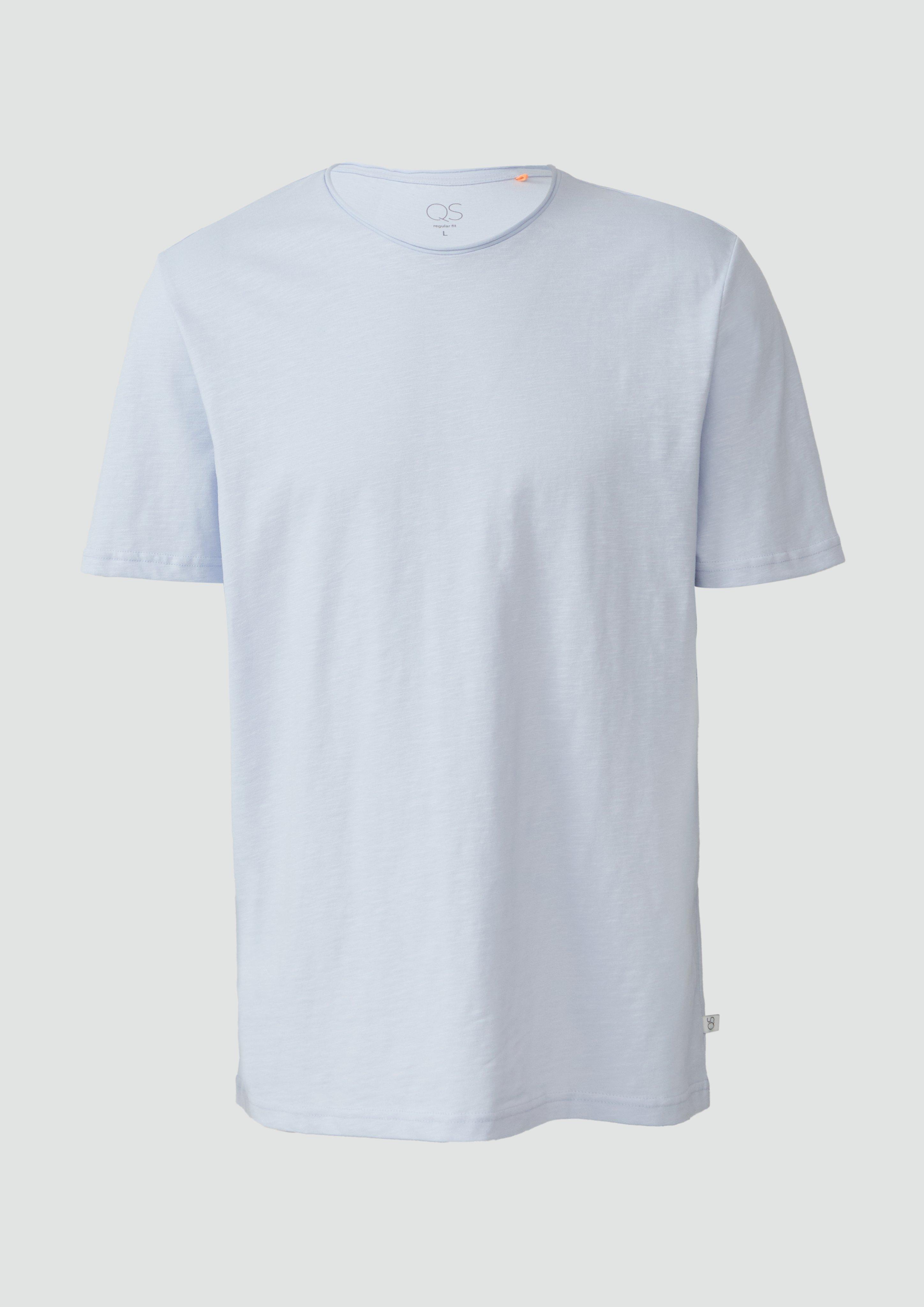 QS - Baumwollshirt mit Rollkante und Flammgarnstruktur, Herren, blau