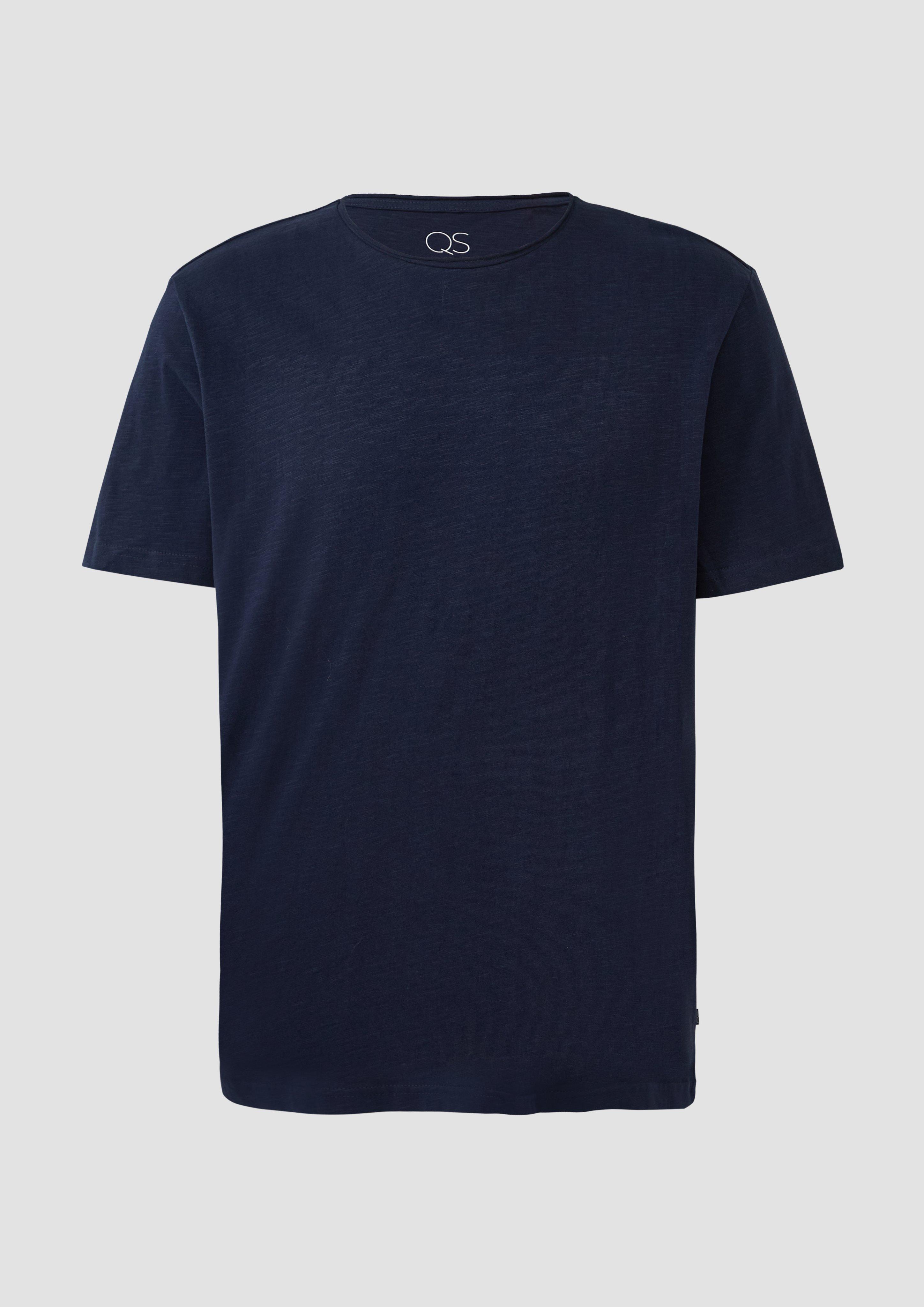 QS - Baumwollshirt mit Rollkante und Flammgarnstruktur, Herren, blau
