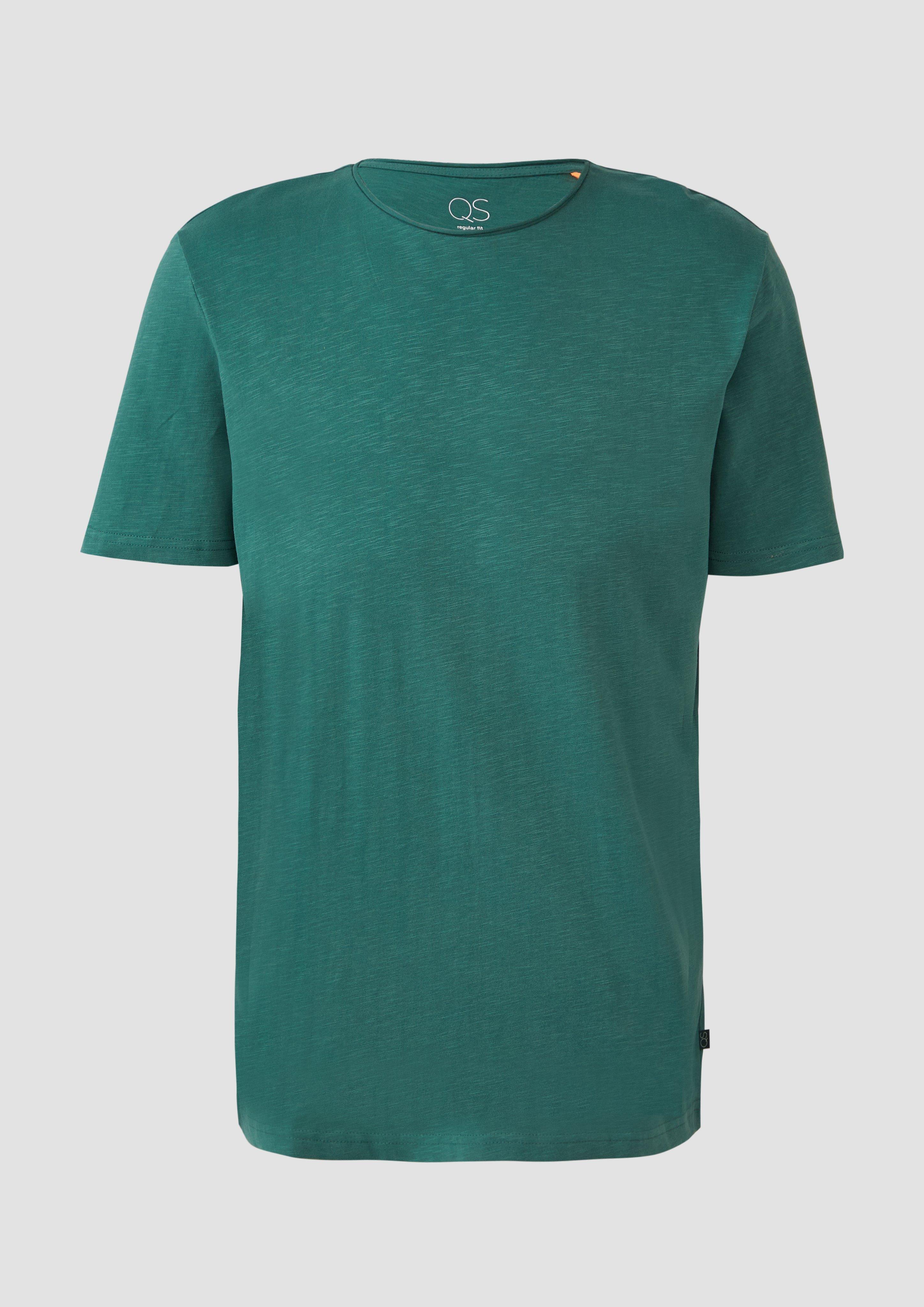 QS - Baumwollshirt mit Rollkante und Flammgarnstruktur, Herren, grün