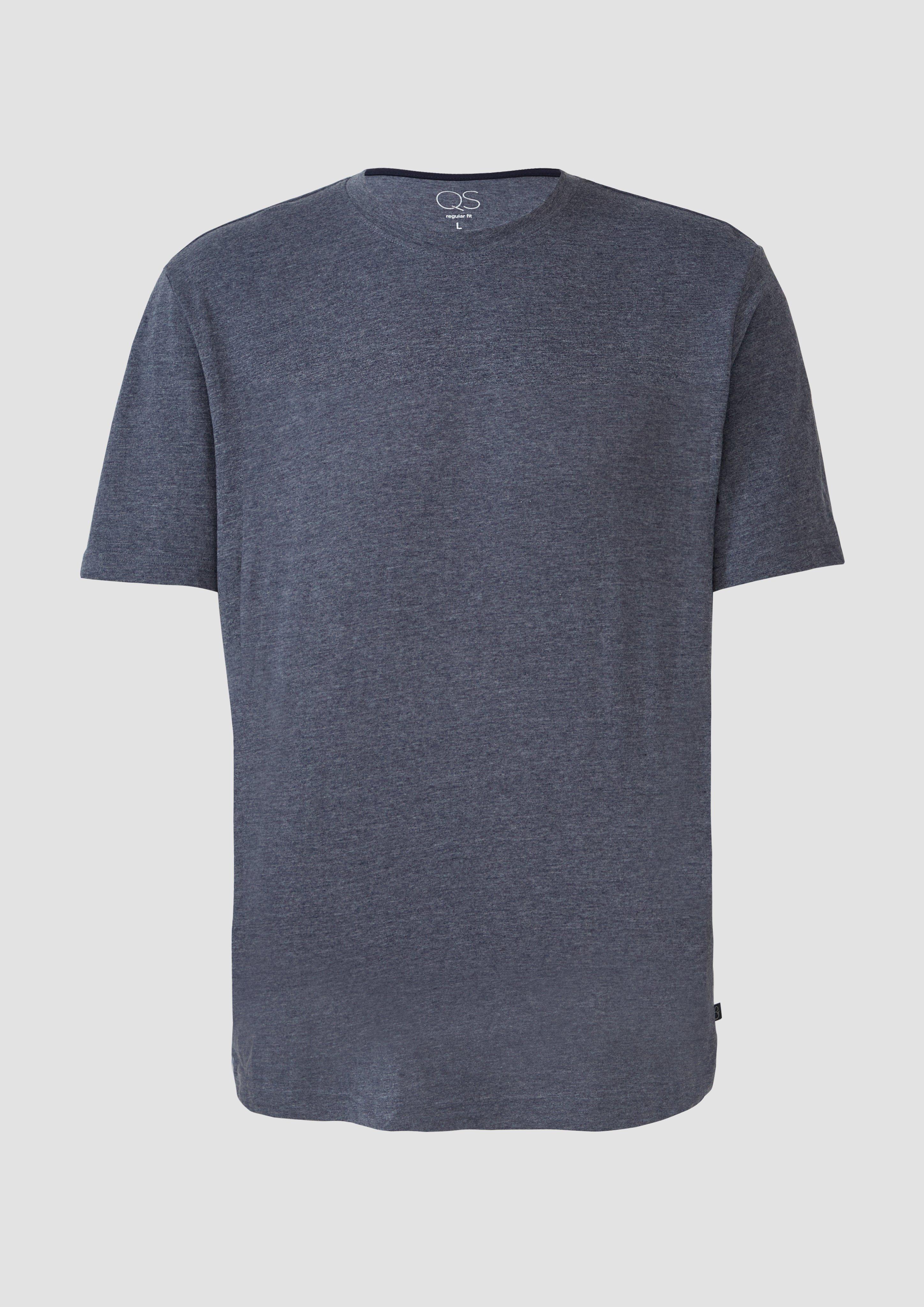 QS - Meliertes T-Shirt mit Layering-Detail am Kragen, Herren, blau