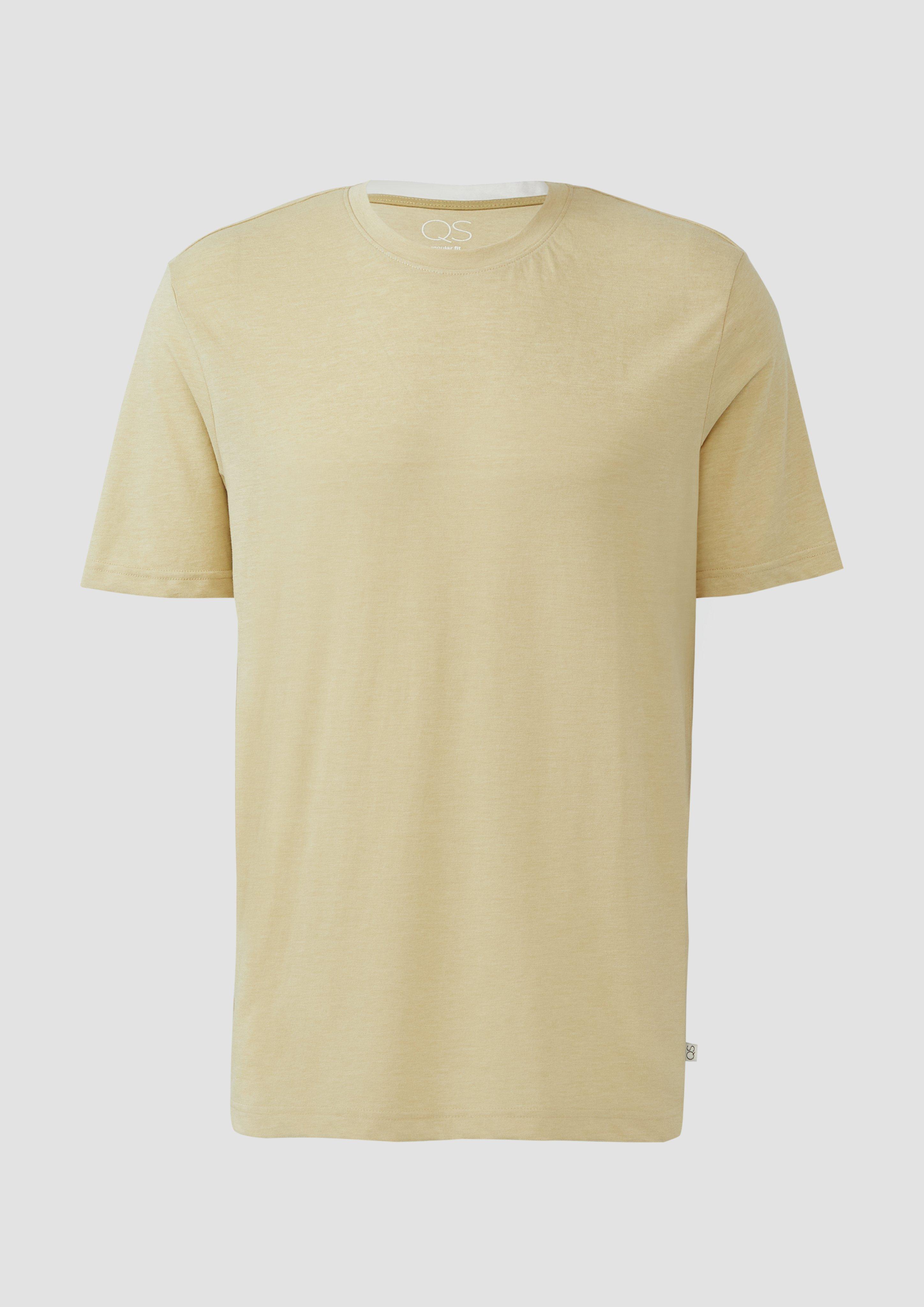 QS - Meliertes T-Shirt mit Layering-Detail am Kragen, Herren, Grün