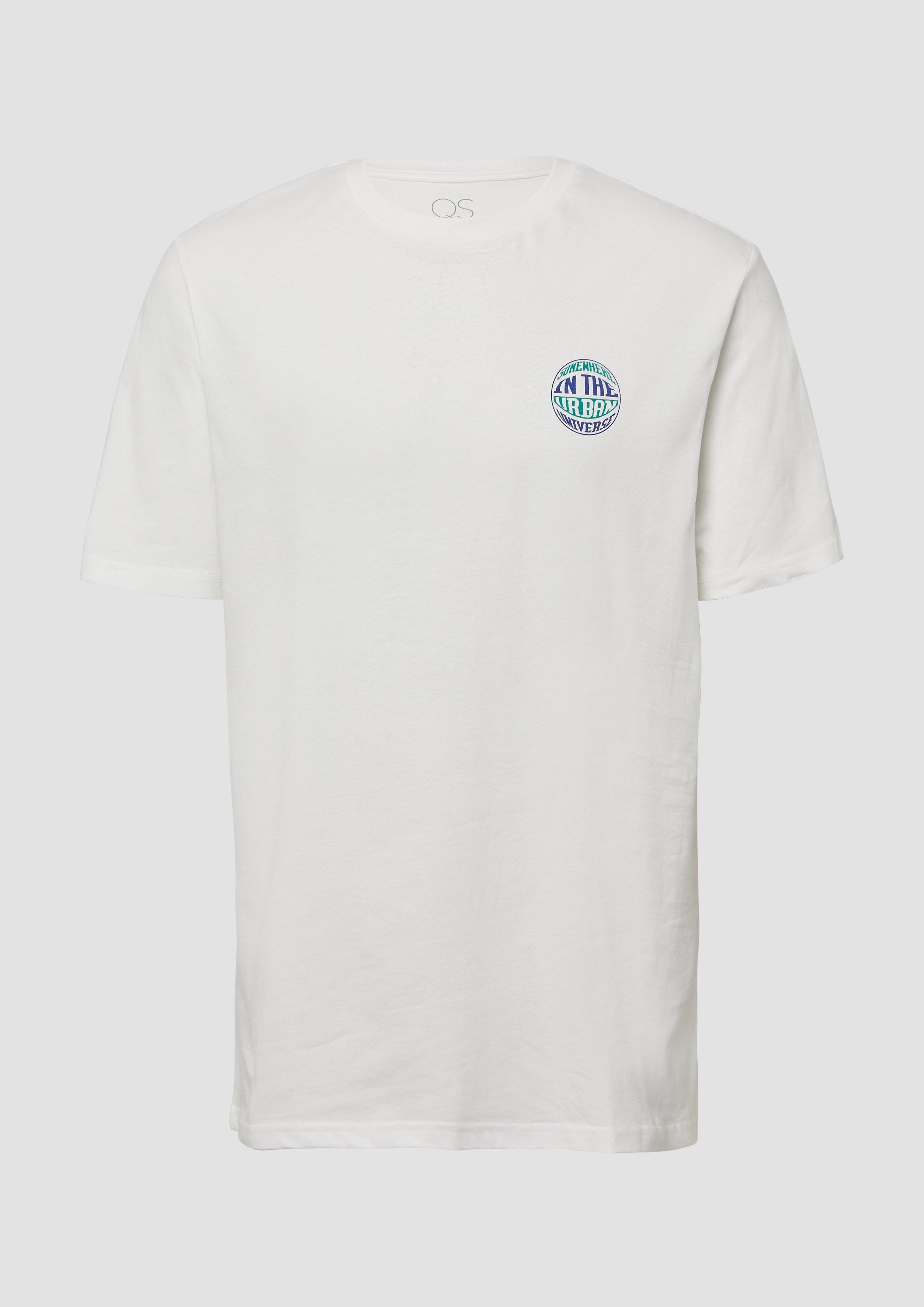 QS - T-Shirt mit kleinem Print, Herren, weiß