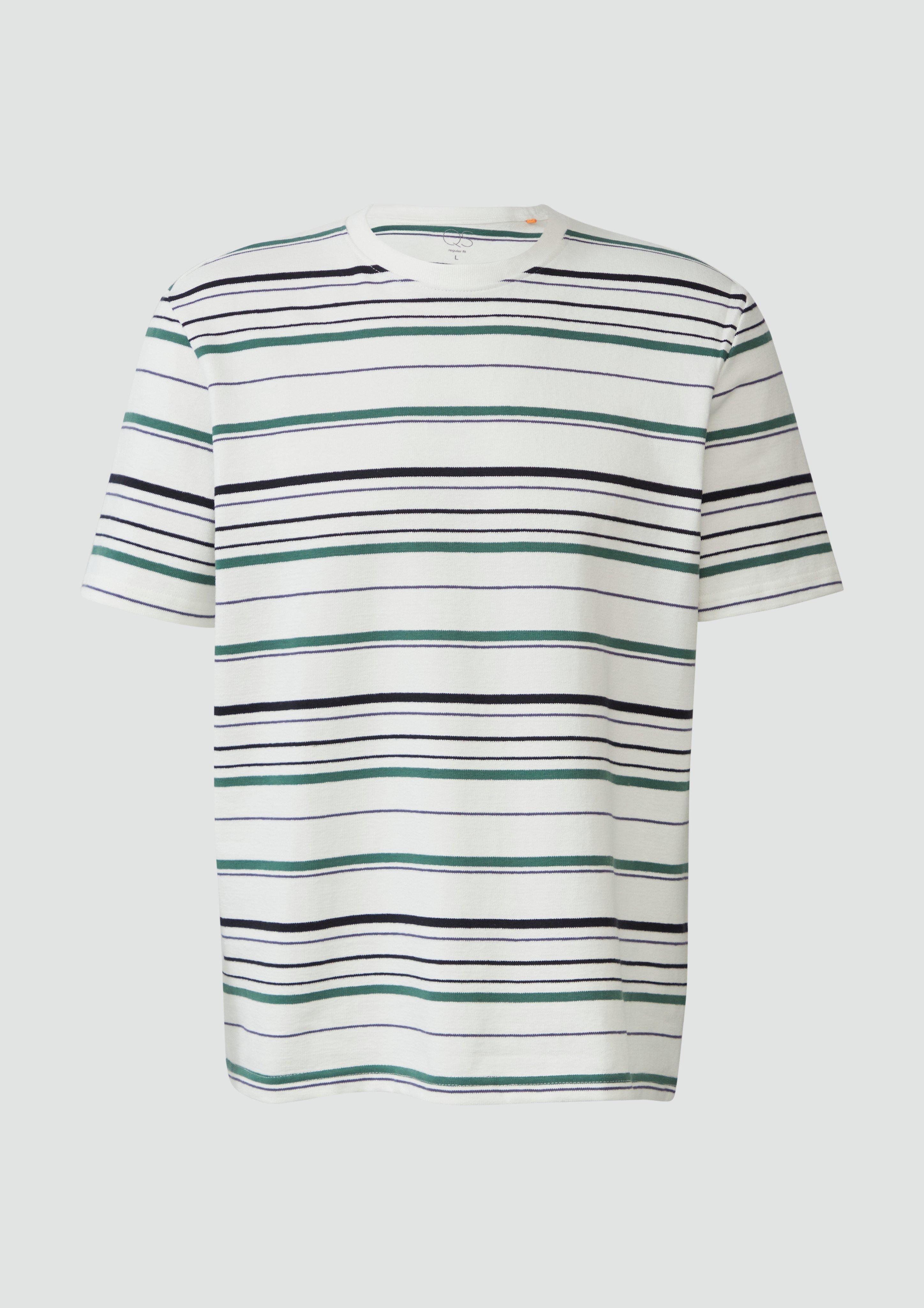 QS - T-Shirt mit Streifen aus schwerem Jersey, Herren, creme