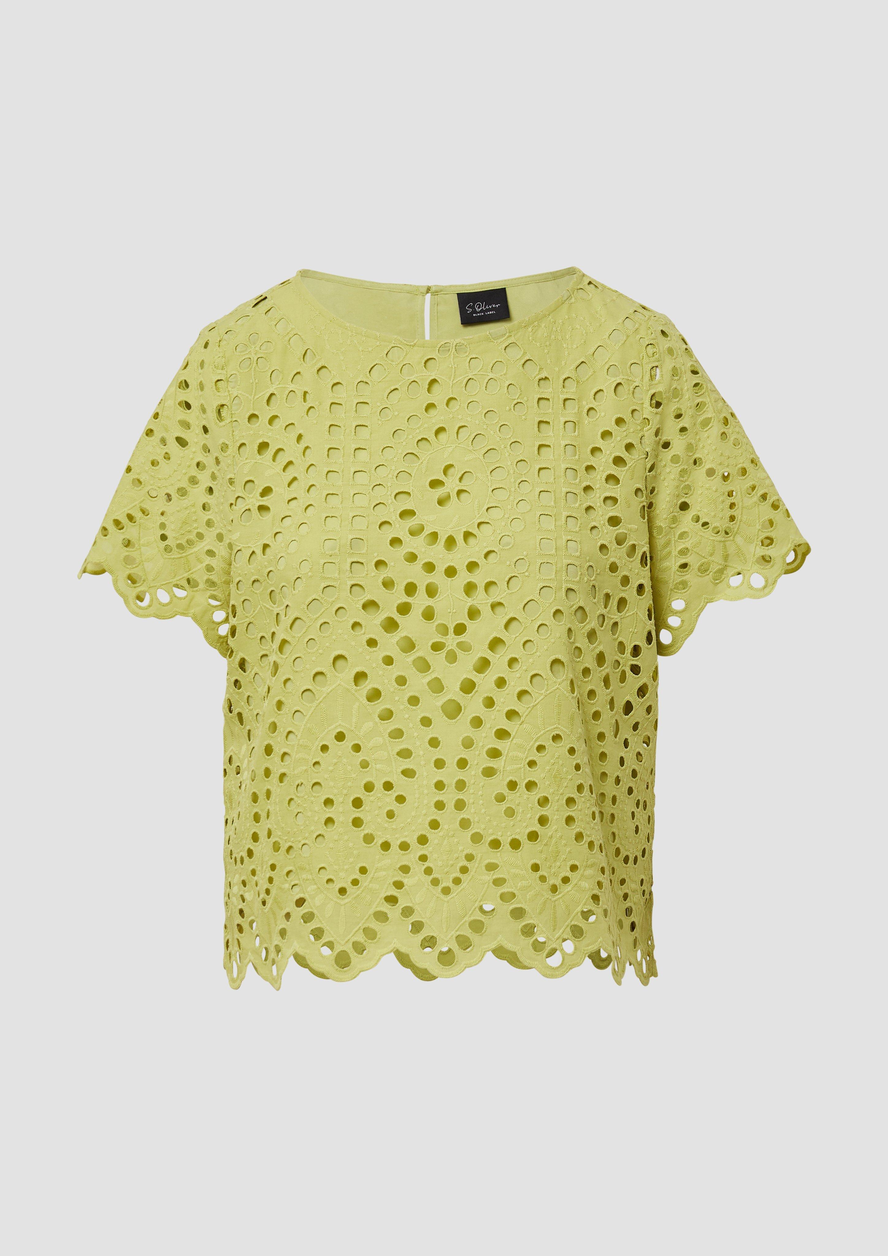 s.Oliver - Verkürzte Baumwollbluse aus Lochstickerei, Damen, grün