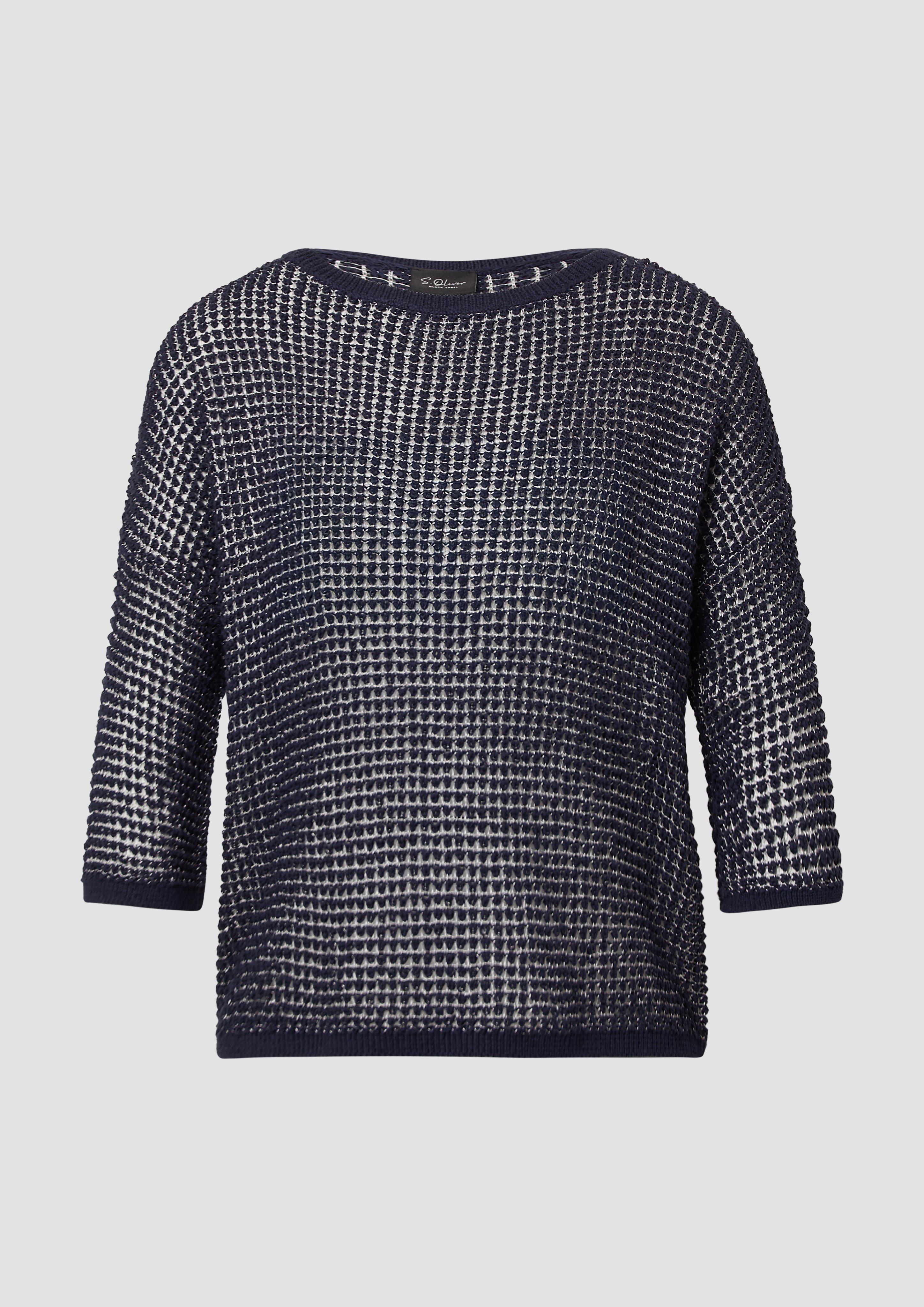 s.Oliver - Lockerer Strickpullover in Bicolor-Optik mit U-Boot-Ausschnitt, Damen, blau
